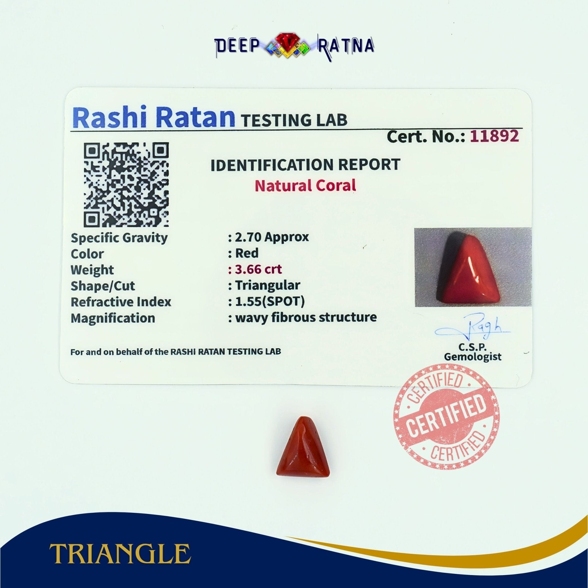 Red Coral 3.66 Carat (Italian) - Deep Ratna