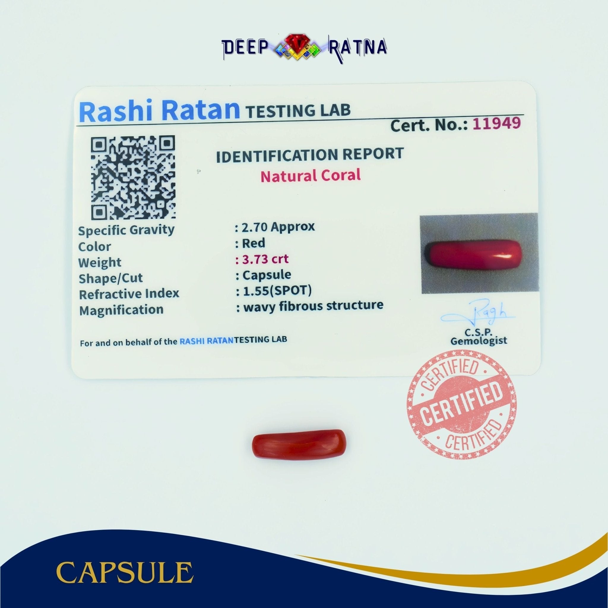 Red Coral 3.73 Carat (Italian) - Deep Ratna
