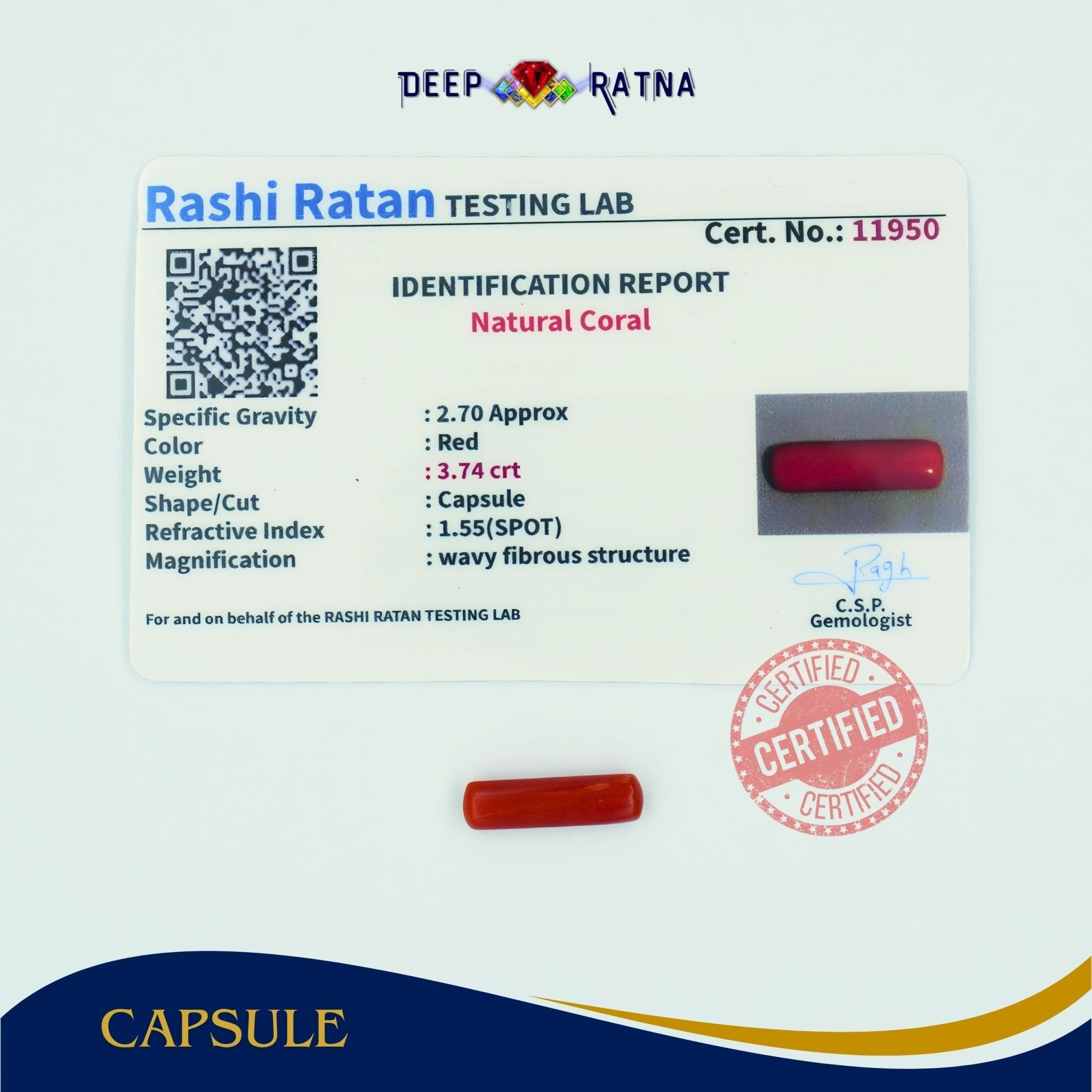 Red Coral 3.74 Carat (Italian) - Deep Ratna