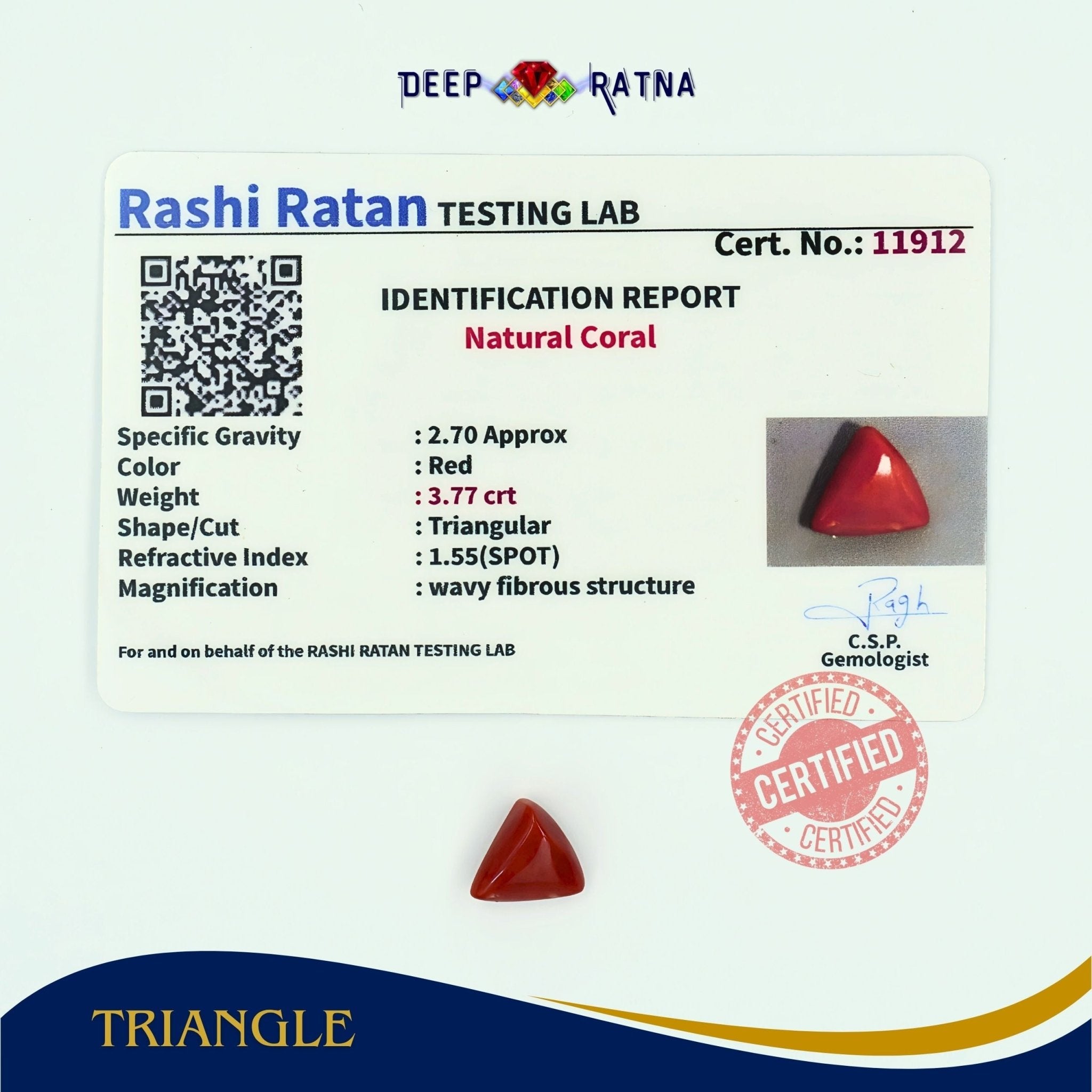 Red Coral 3.77 Carat (Italian) - Deep Ratna