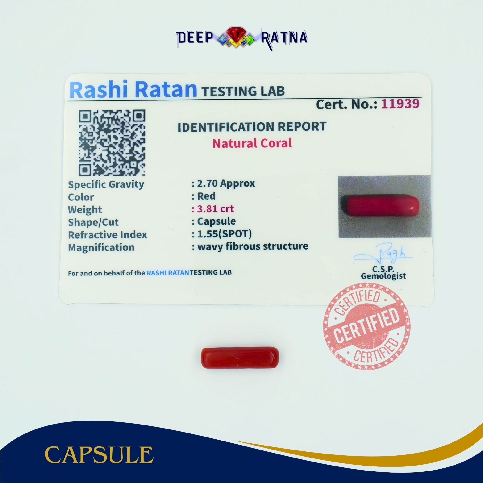 Red Coral 3.81 Carat (Italian) - Deep Ratna