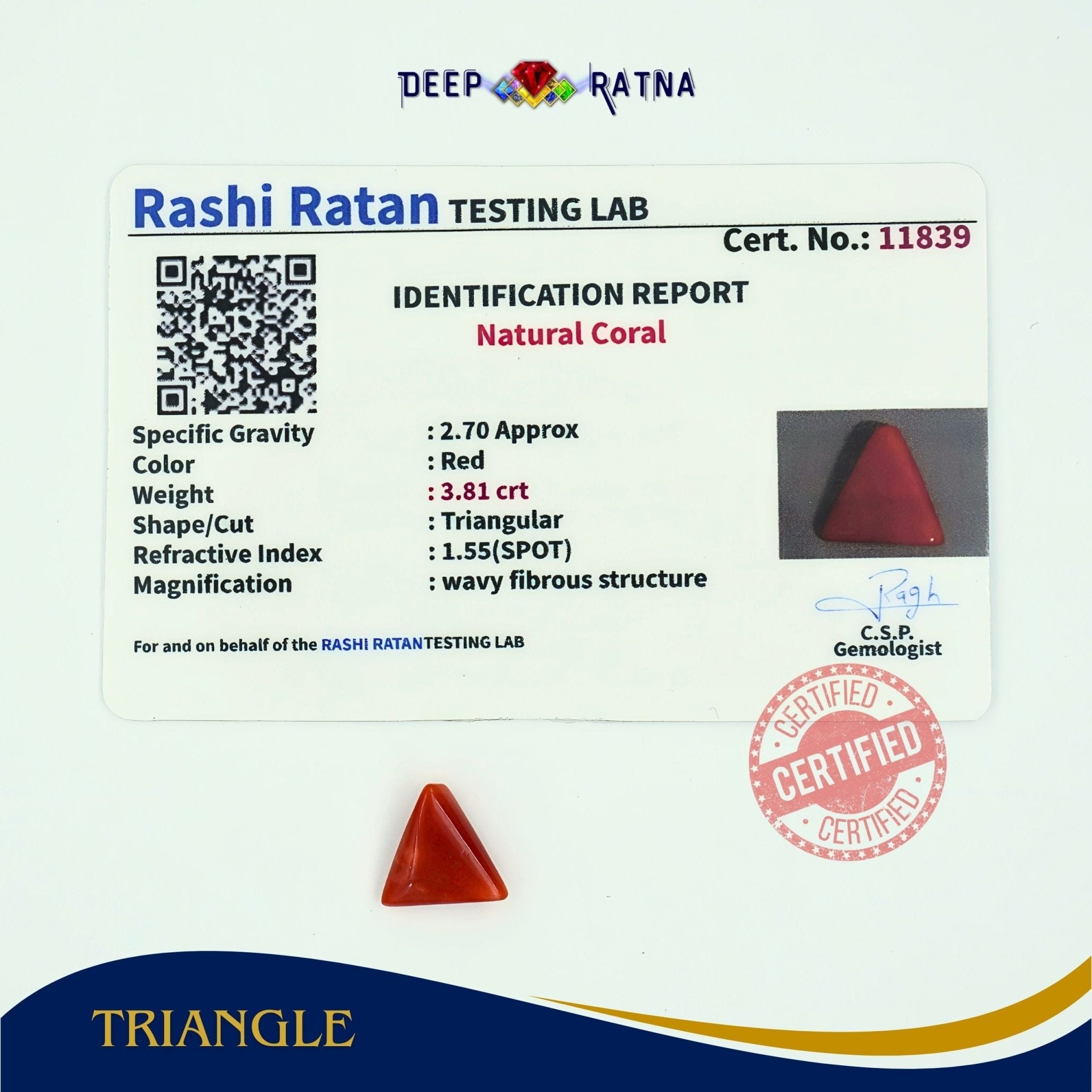 Red Coral 3.81 Carat (Italian) - Deep Ratna