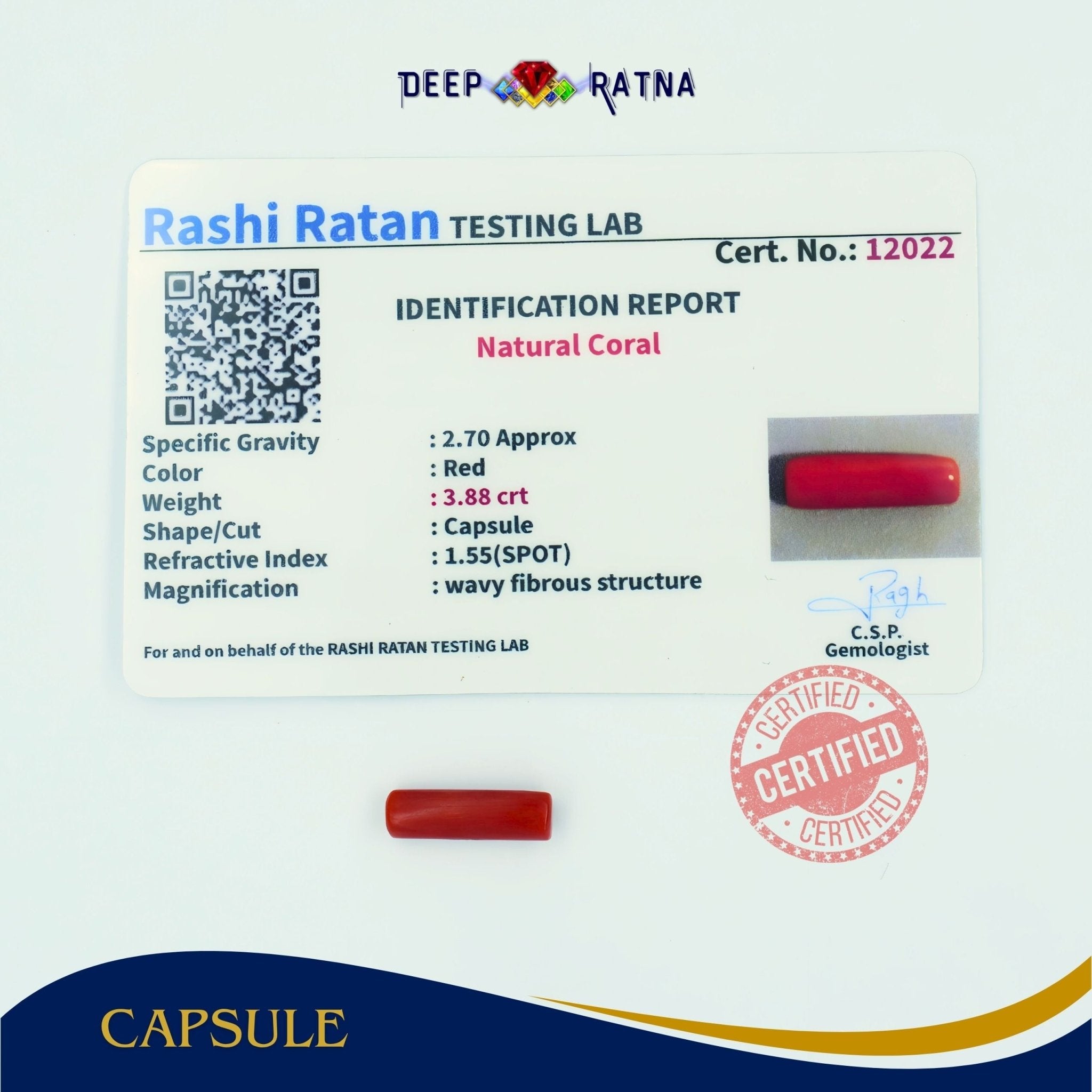 Red Coral 3.88 Carat (Italian) - Deep Ratna