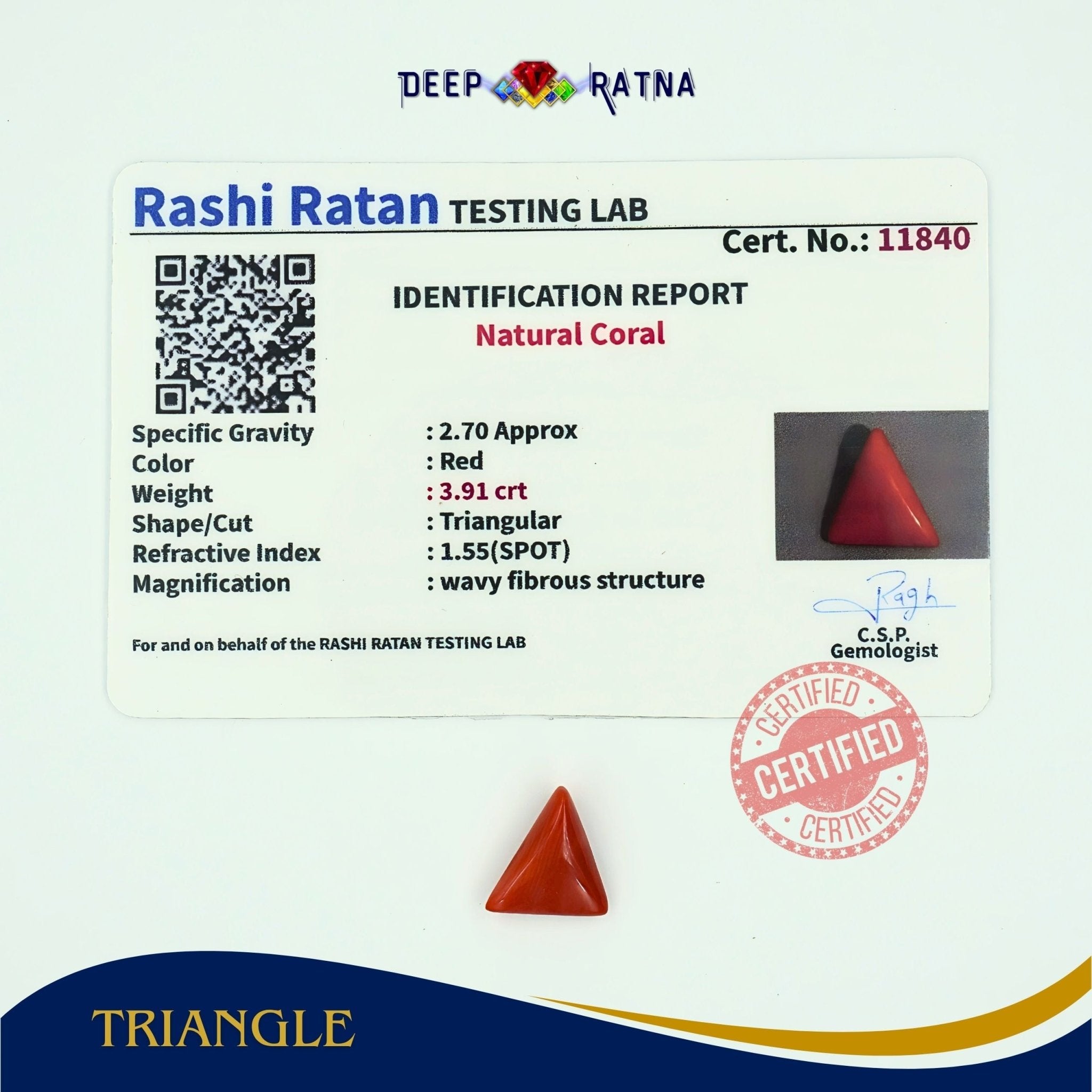 Red Coral 3.91 Carat (Italian) - Deep Ratna