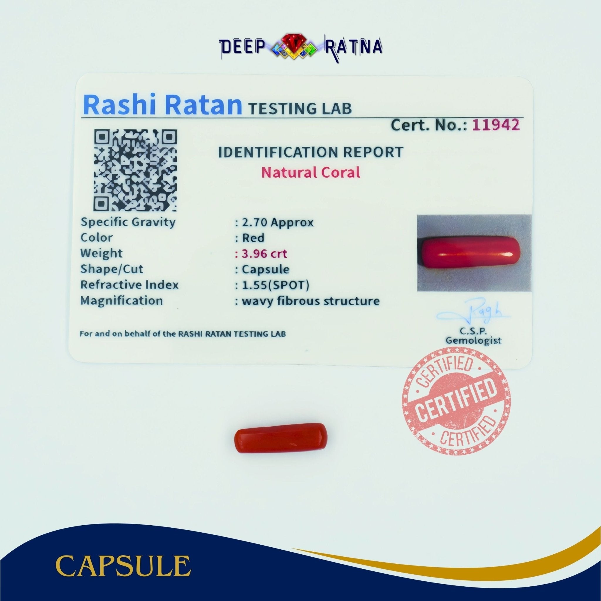Red Coral 3.96 Carat (Italian) - Deep Ratna