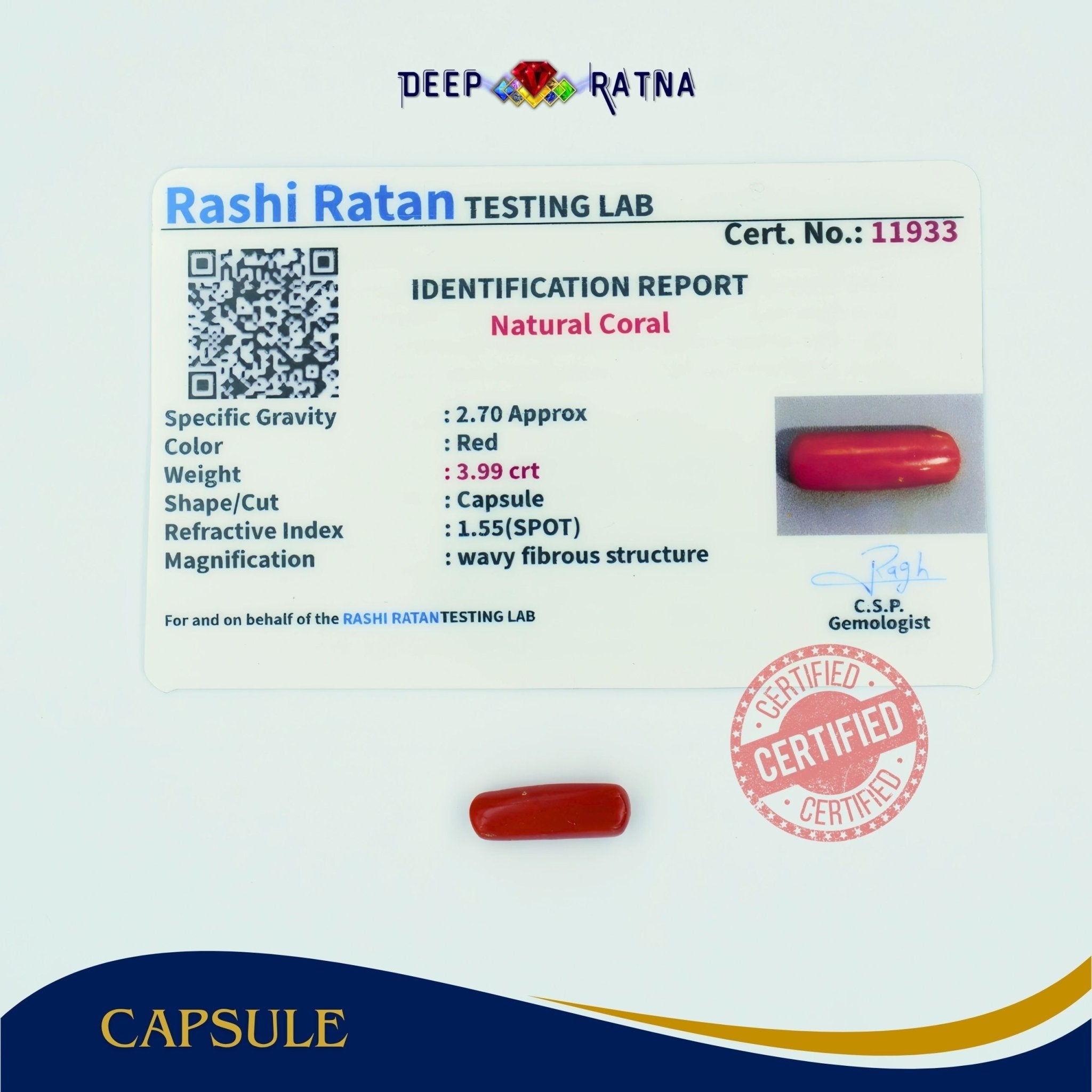 Red Coral 3.99 Carat (Italian) - Deep Ratna