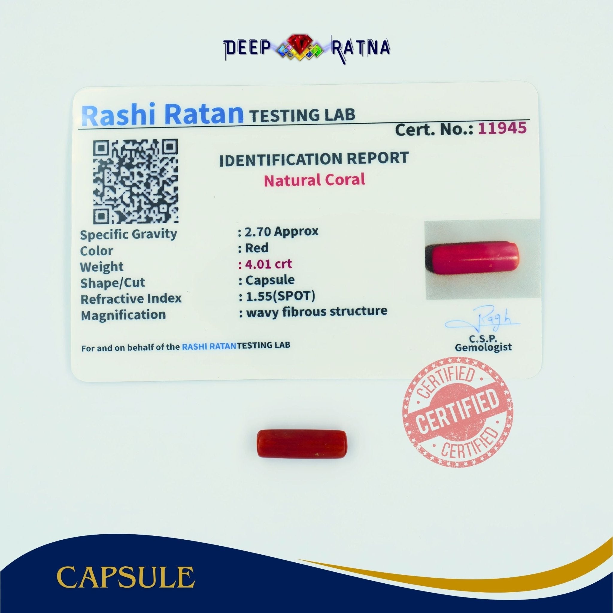 Red Coral 4.01 Carat (Italian) - Deep Ratna