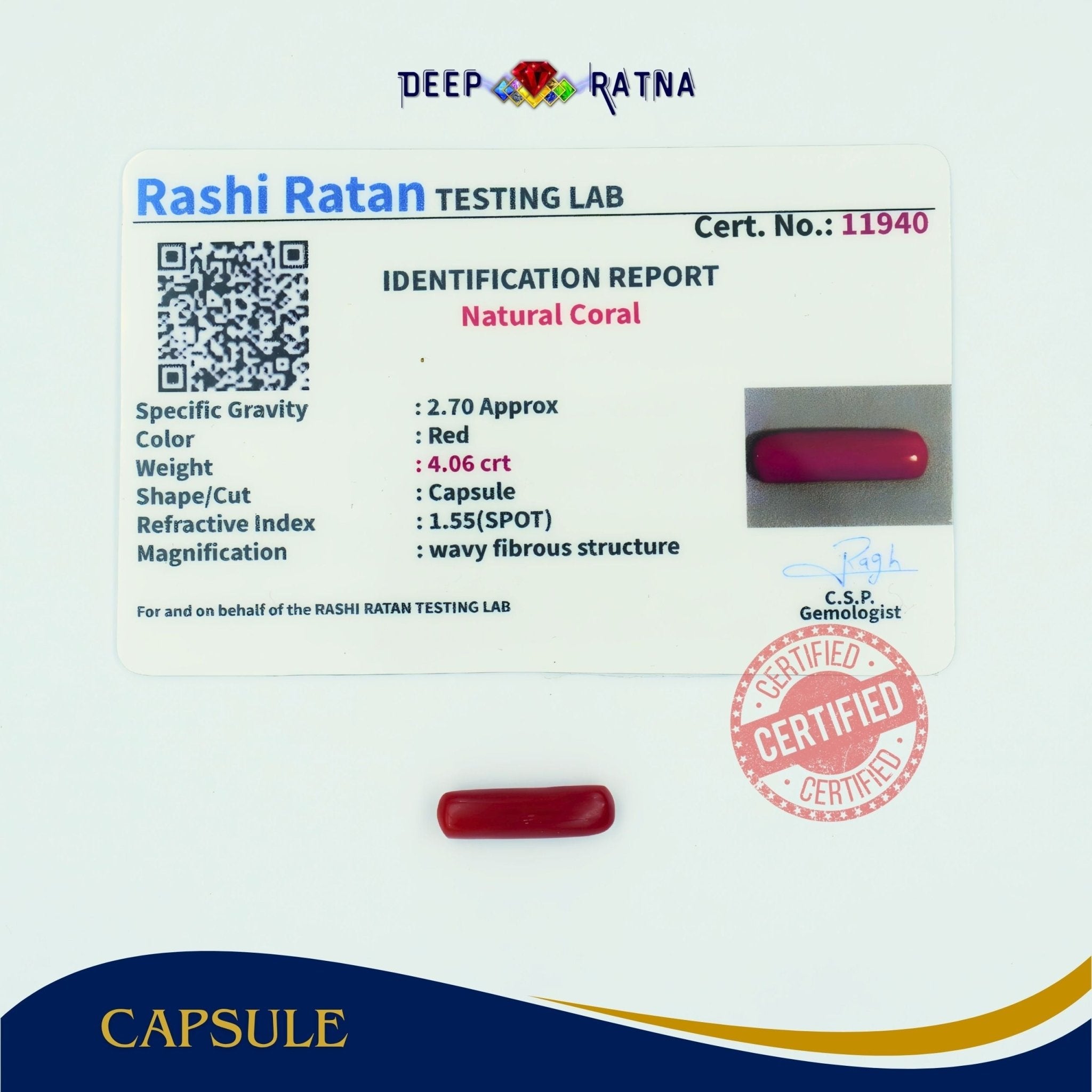Red Coral 4.06 Carat (Italian) - Deep Ratna