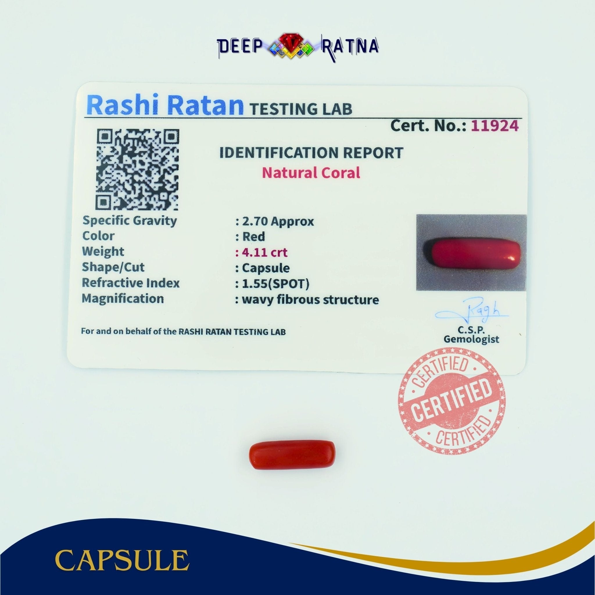 Red Coral 4.11 Carat (Italian) - Deep Ratna