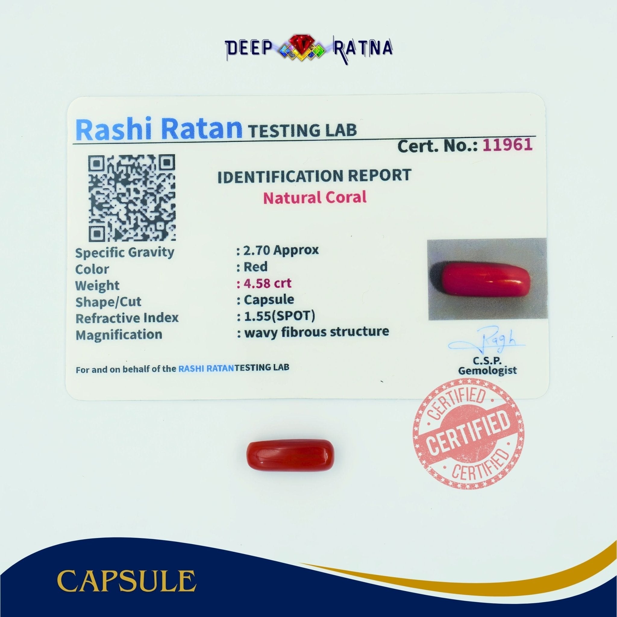Red Coral 4.58 Carat (Italian) - Deep Ratna