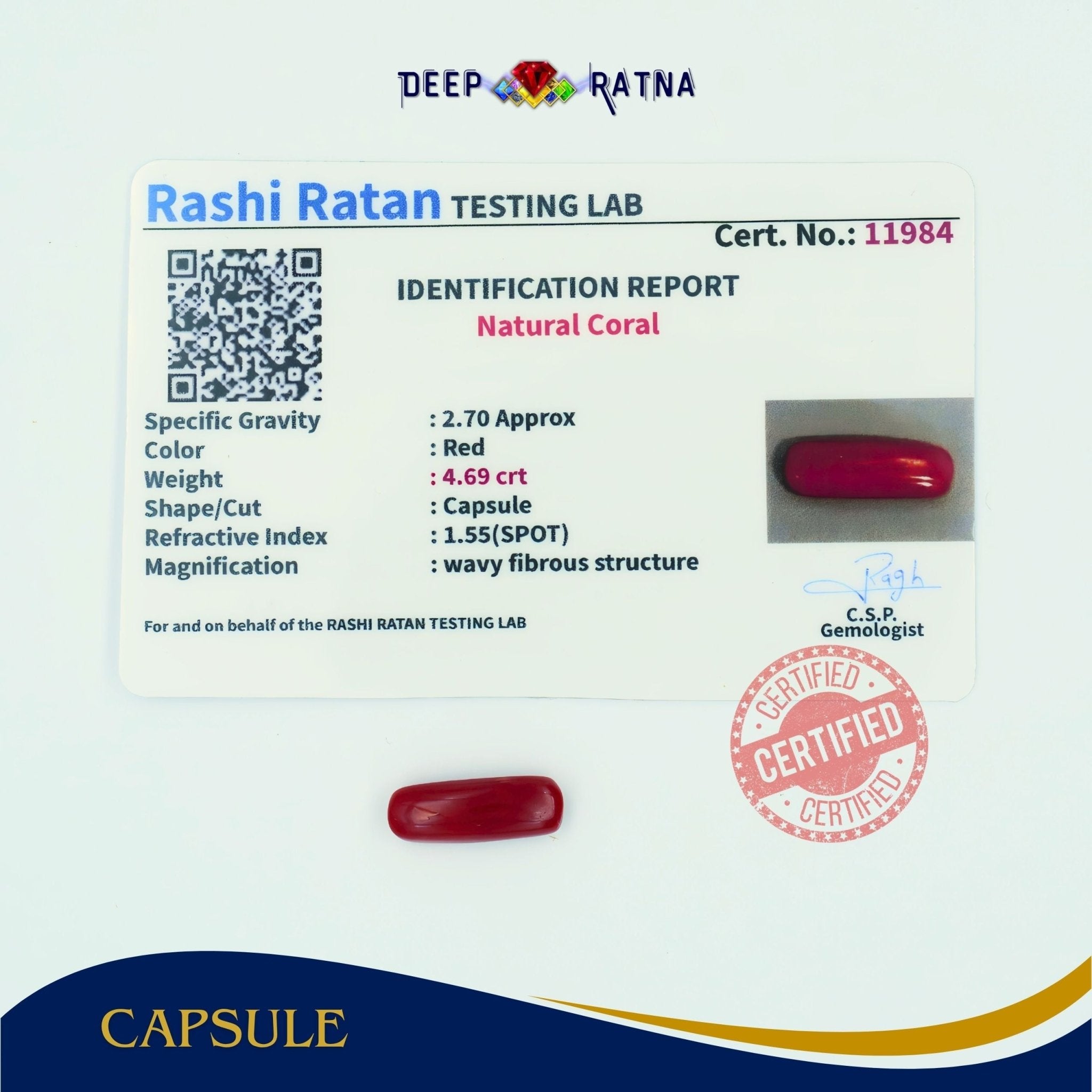 Red Coral 4.69 Carat (Italian) - Deep Ratna