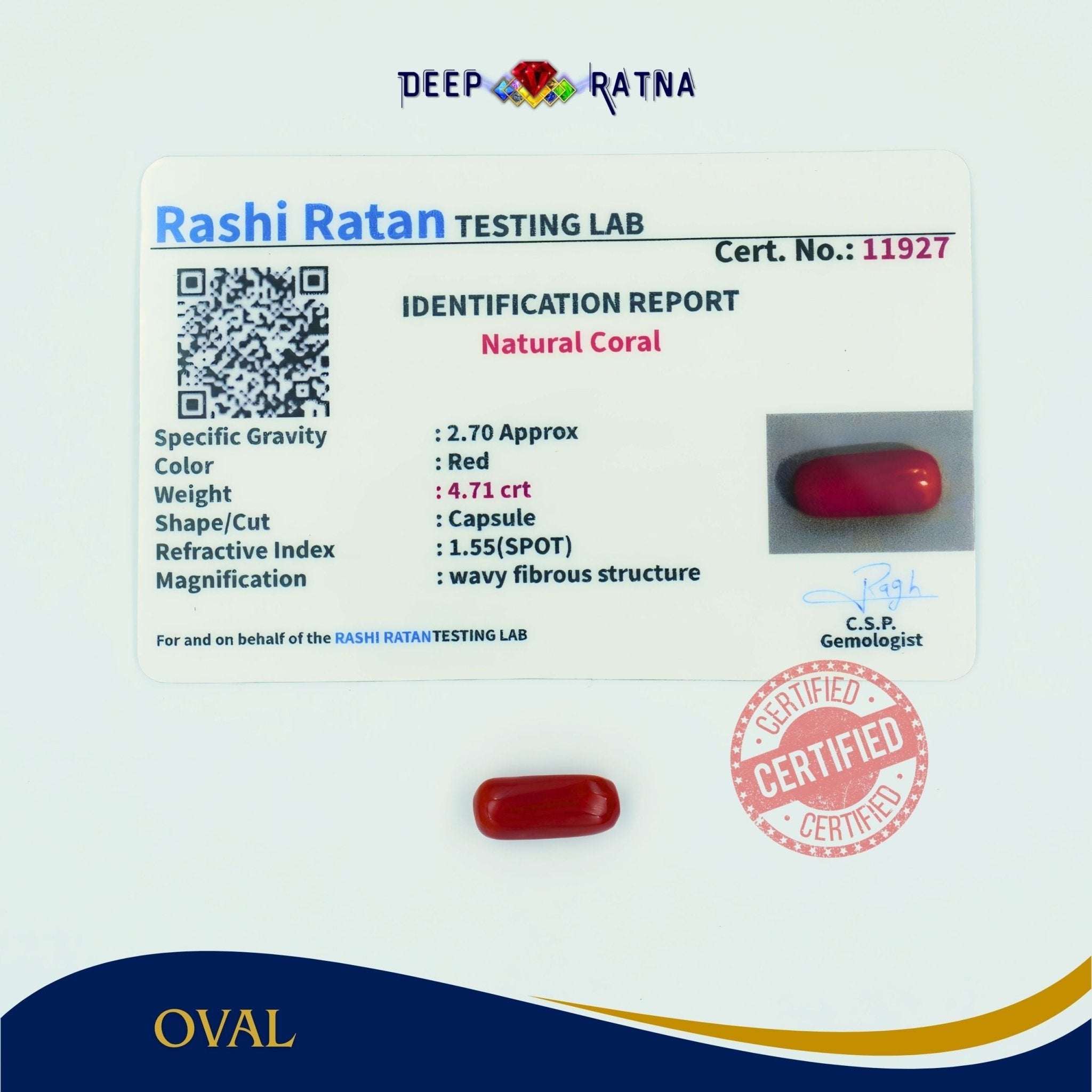 Red Coral 4.71 Carat (Italian) - Deep Ratna