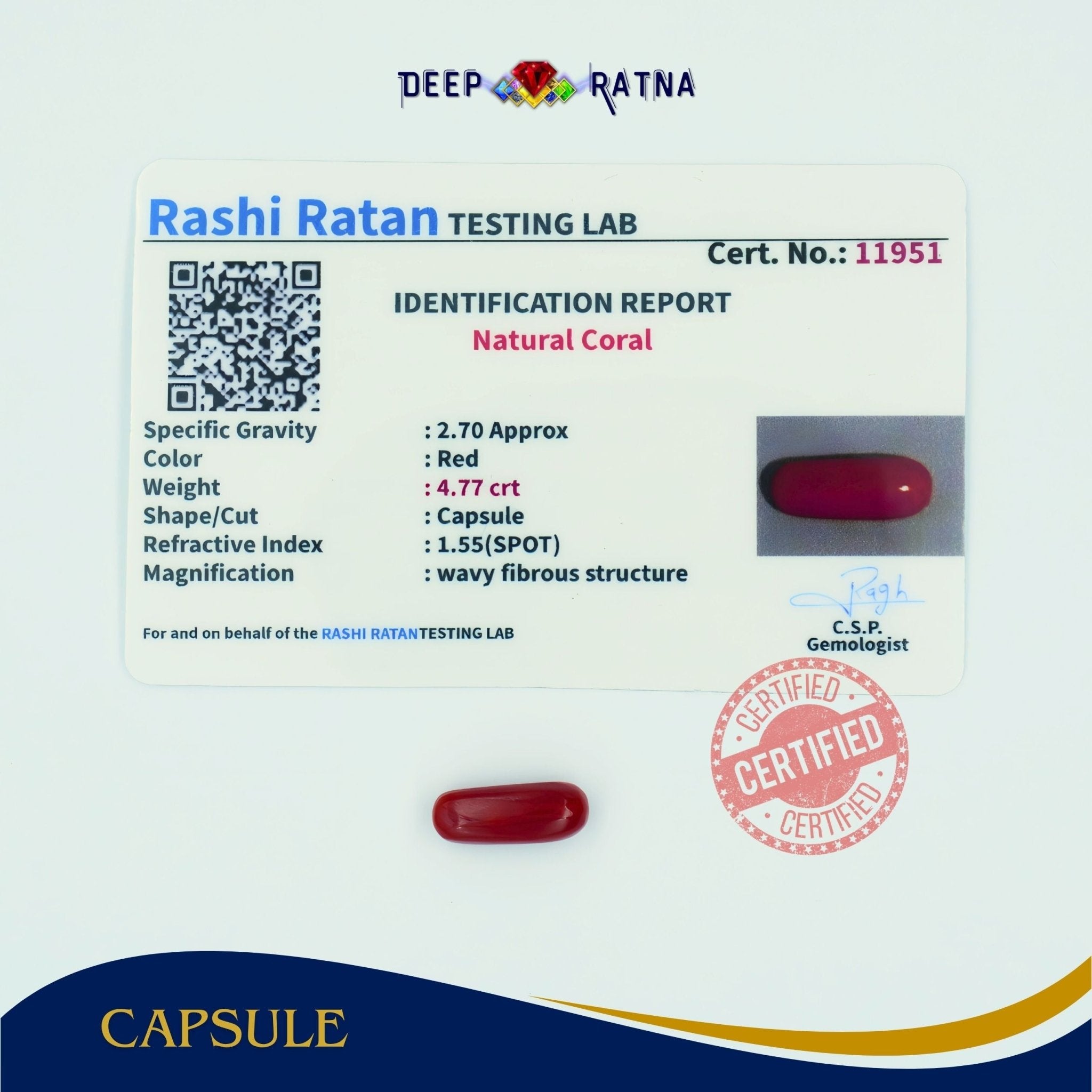 Red Coral 4.77 Carat (Italian) - Deep Ratna