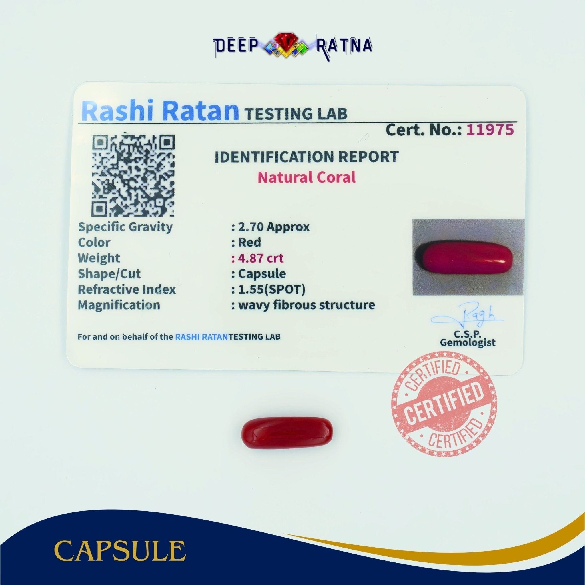 Red Coral 4.87 Carat (Italian) - Deep Ratna