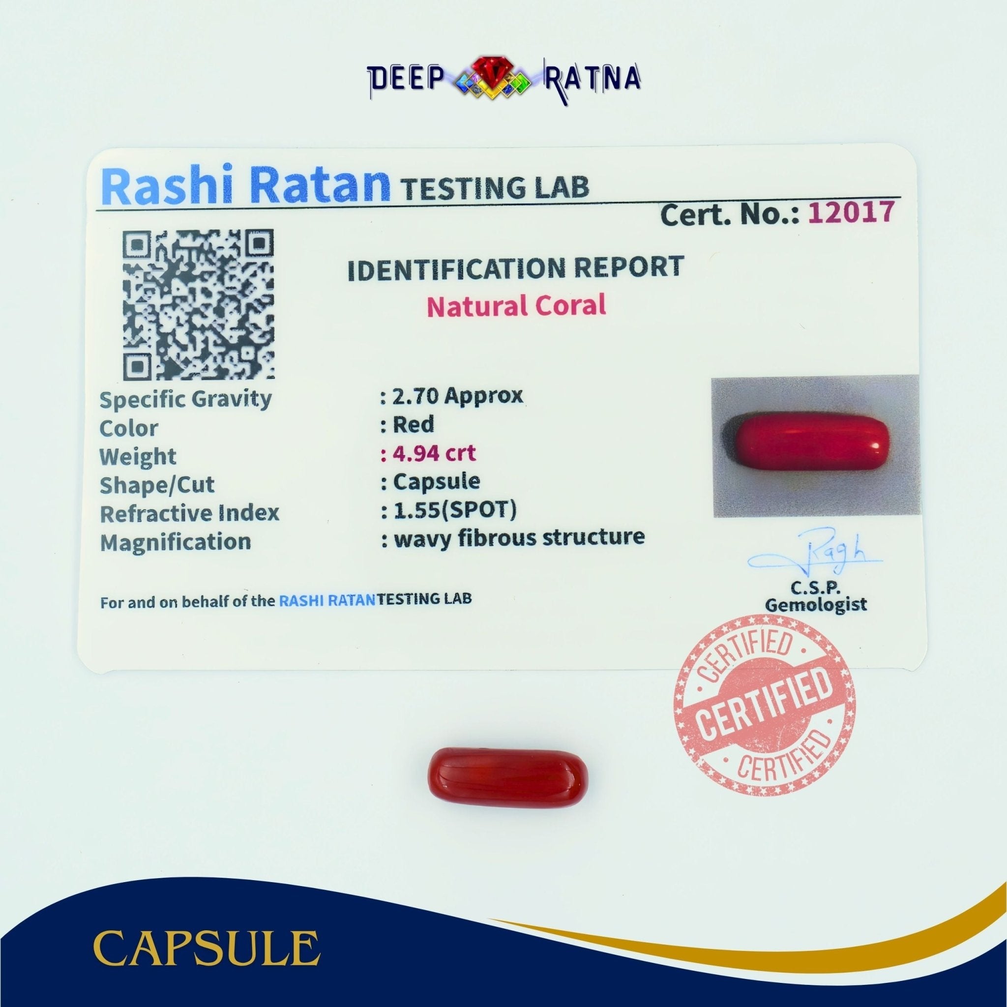 Red Coral 4.94 Carat (Italian) - Deep Ratna