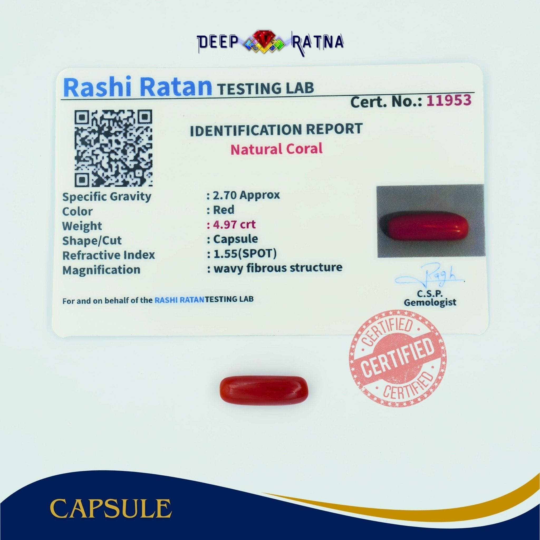 Red Coral 4.97 Carat (Italian) - Deep Ratna