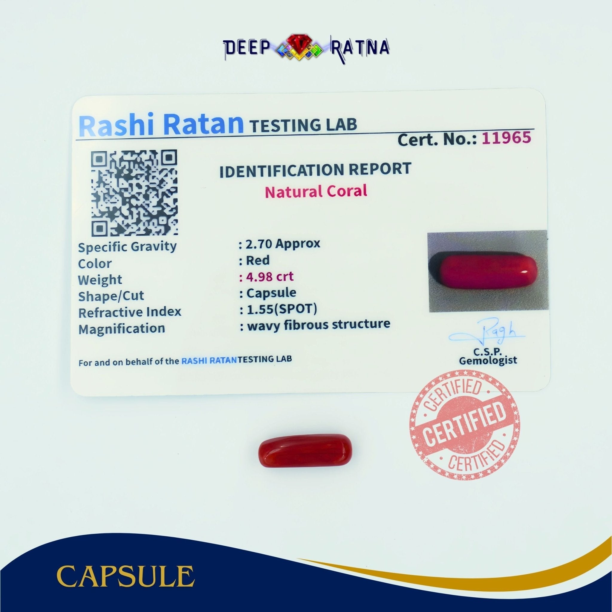 Red Coral 4.98 Carat (Italian) - Deep Ratna