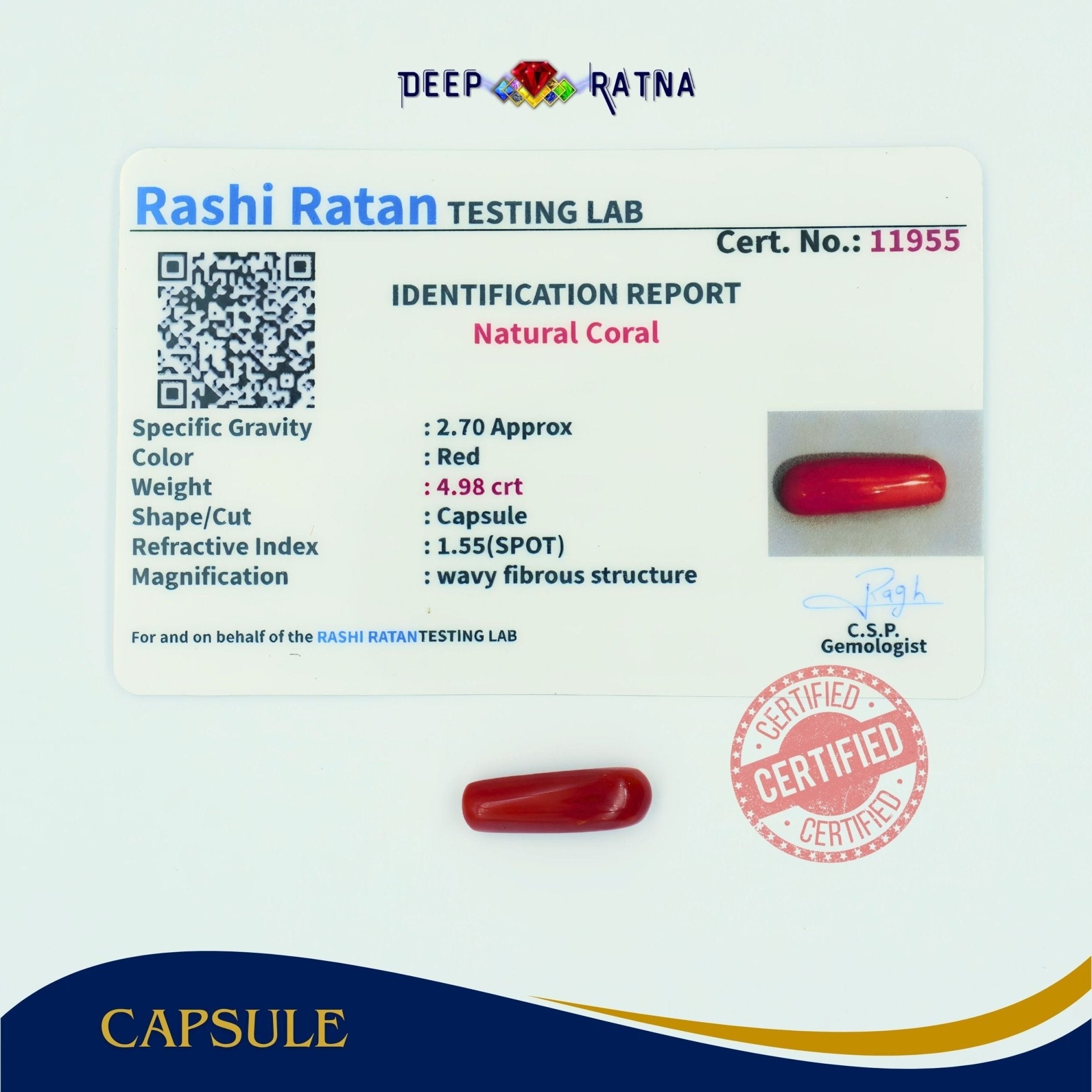 Red Coral 4.98 Carat (Italian) - Deep Ratna