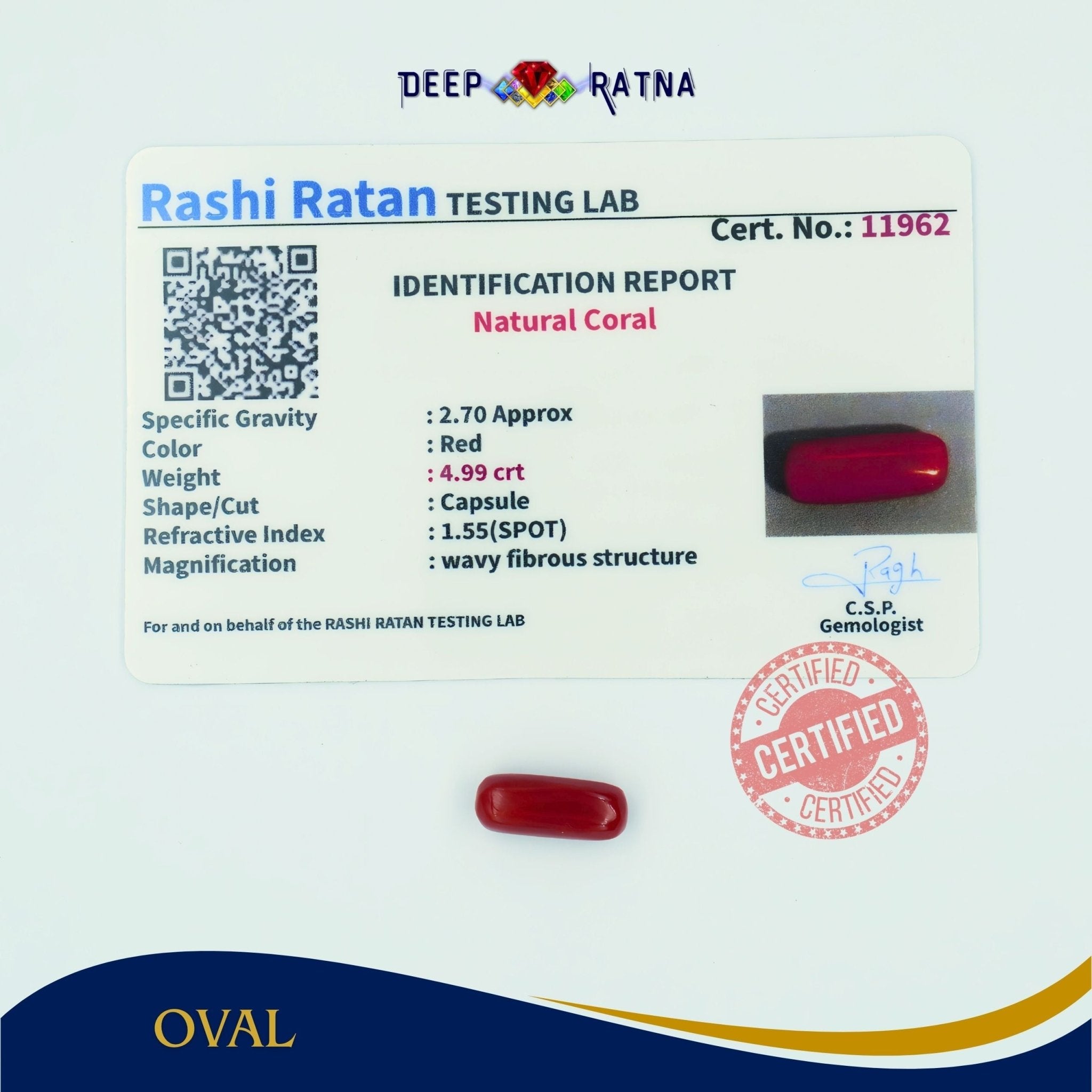 Red Coral 4.99 Carat (Italian) - Deep Ratna