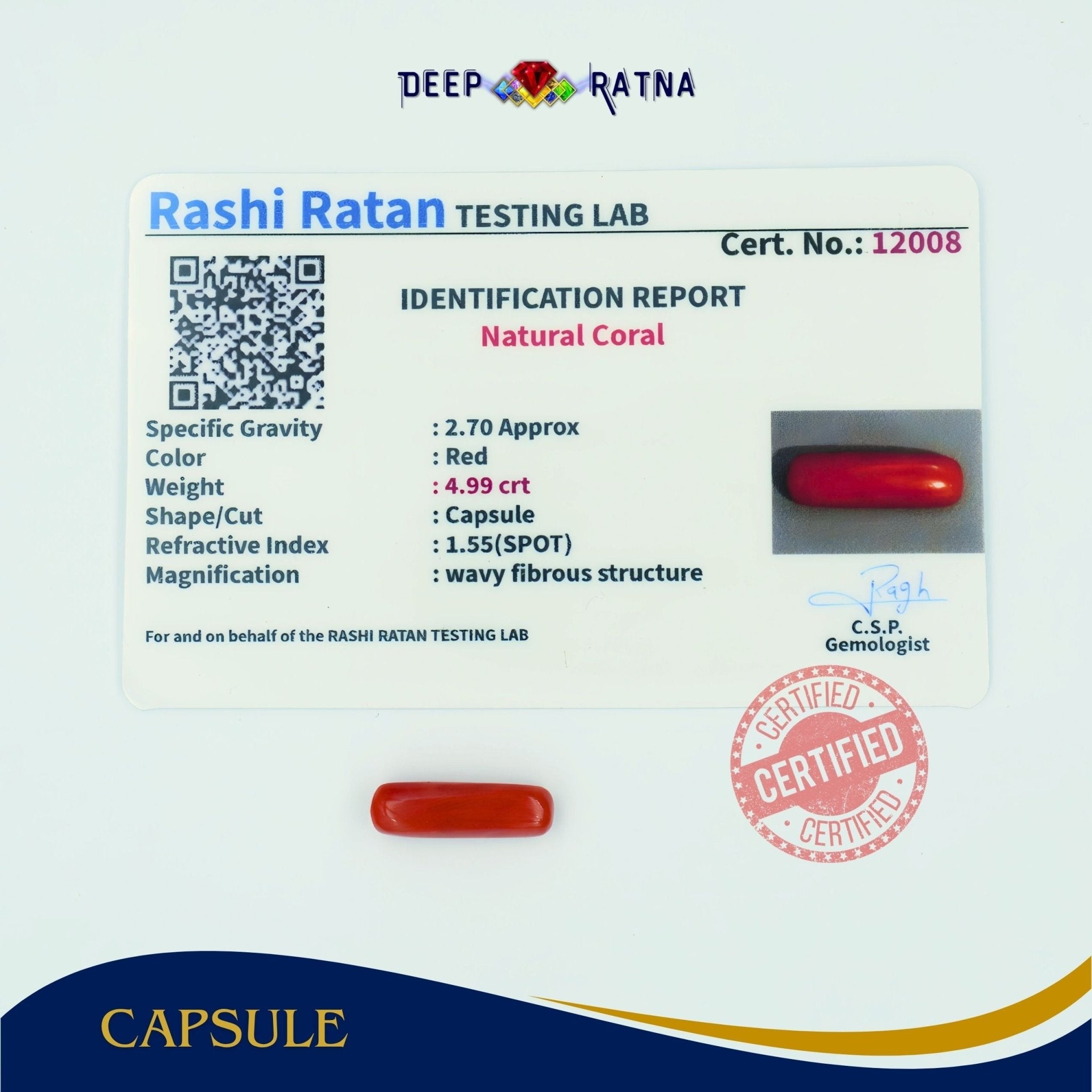 Red Coral 4.99 Carat (Italian) - Deep Ratna