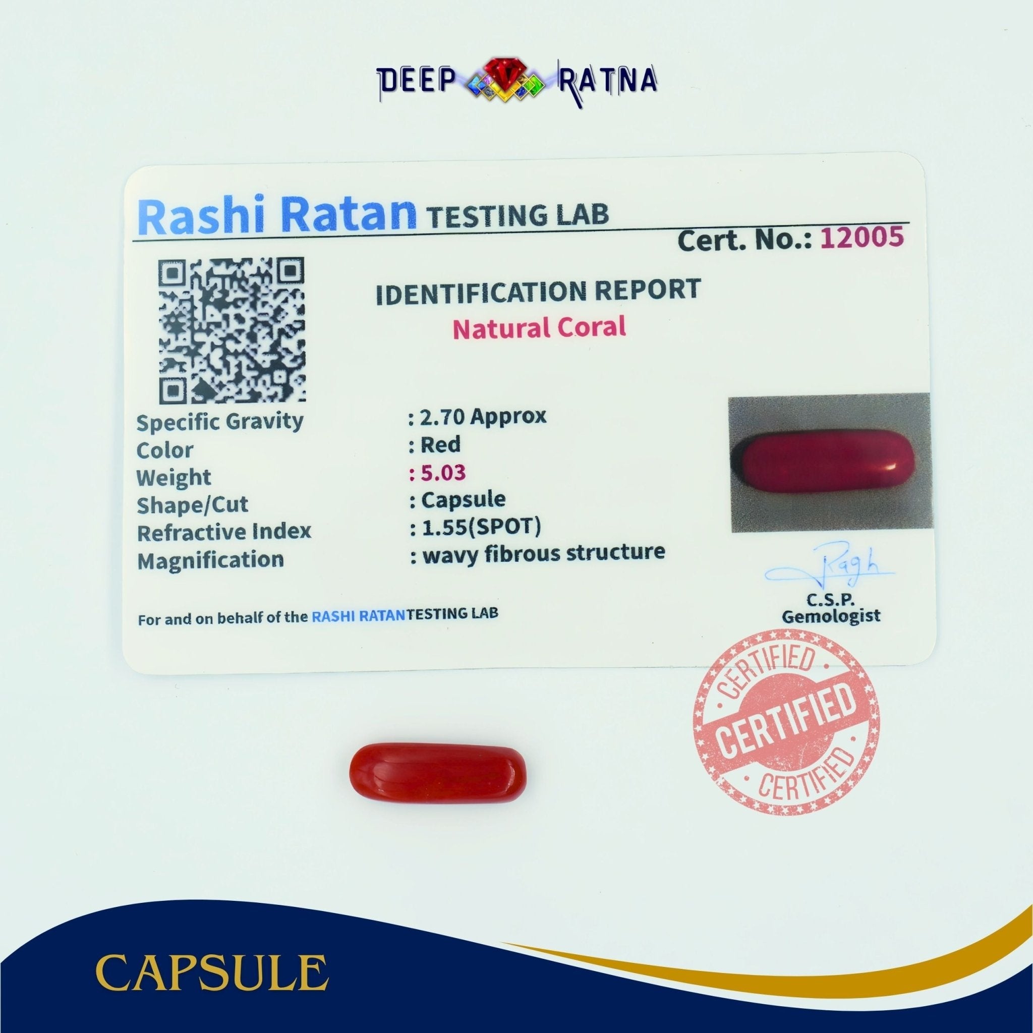 Red Coral 5.03 Carat (Italian) - Deep Ratna