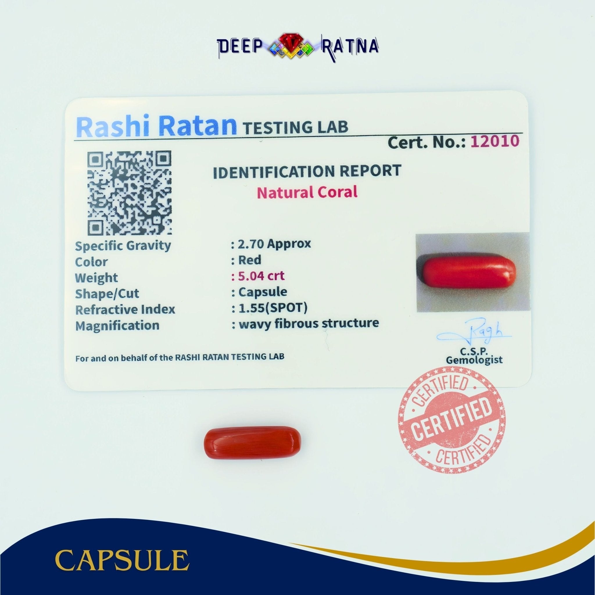 Red Coral 5.04 Carat (Italian) - Deep Ratna