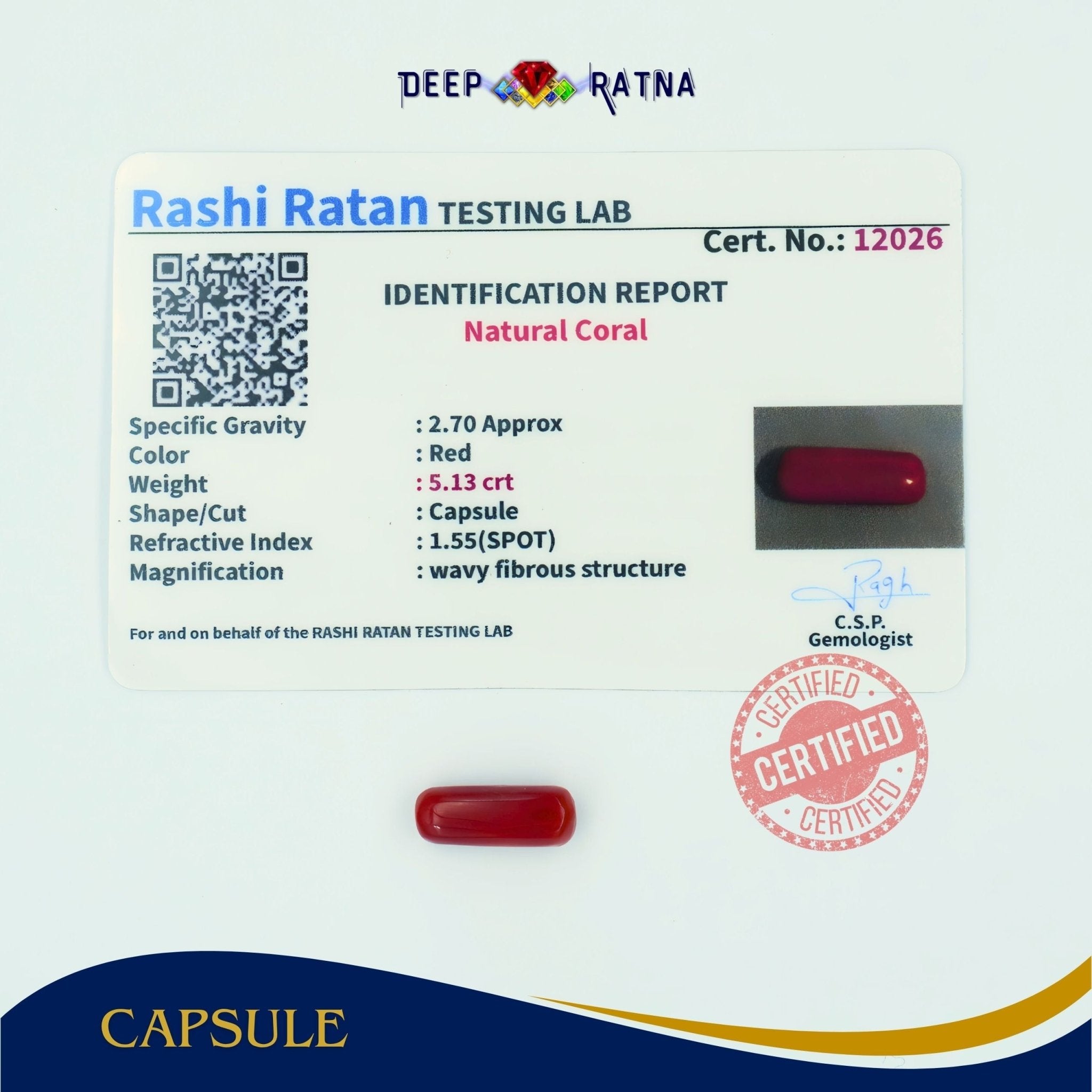 Red Coral 5.13 Carat (Italian) - Deep Ratna