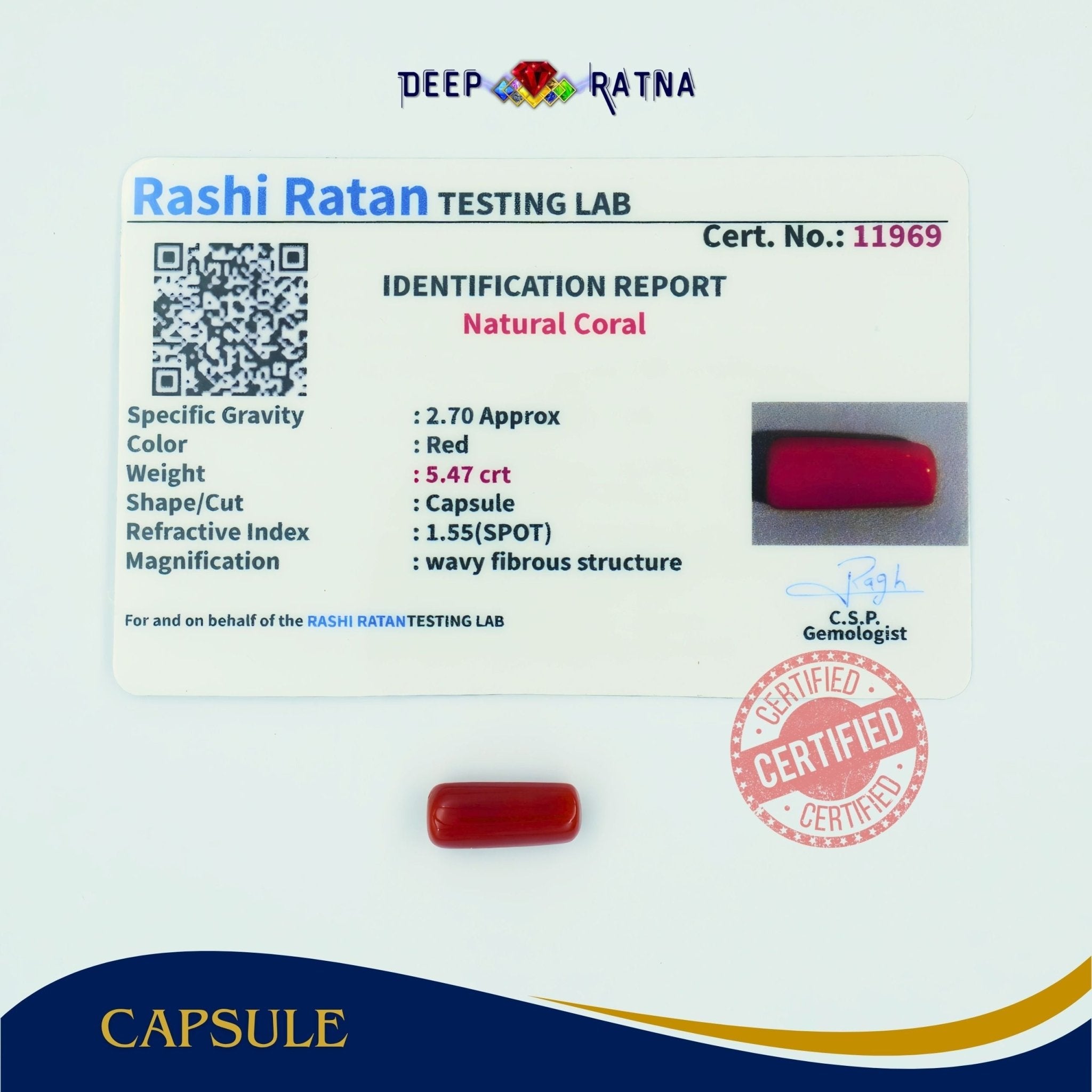Red Coral 5.47 Carat (Italian) - Deep Ratna