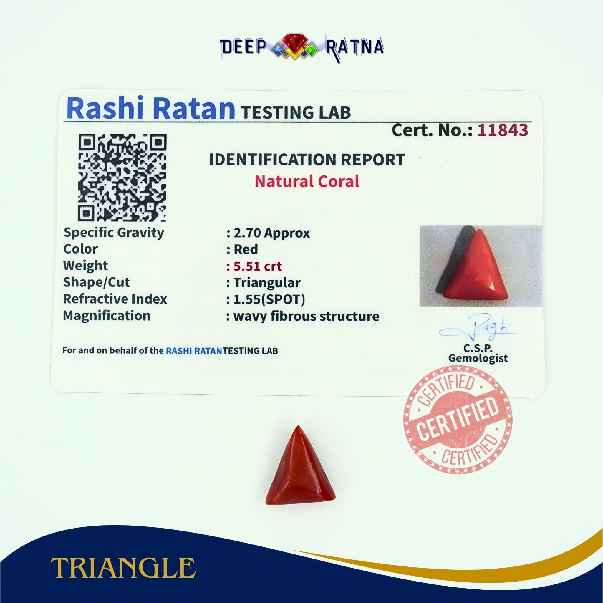 Red Coral 5.51 Carat (Italian) - Deep Ratna