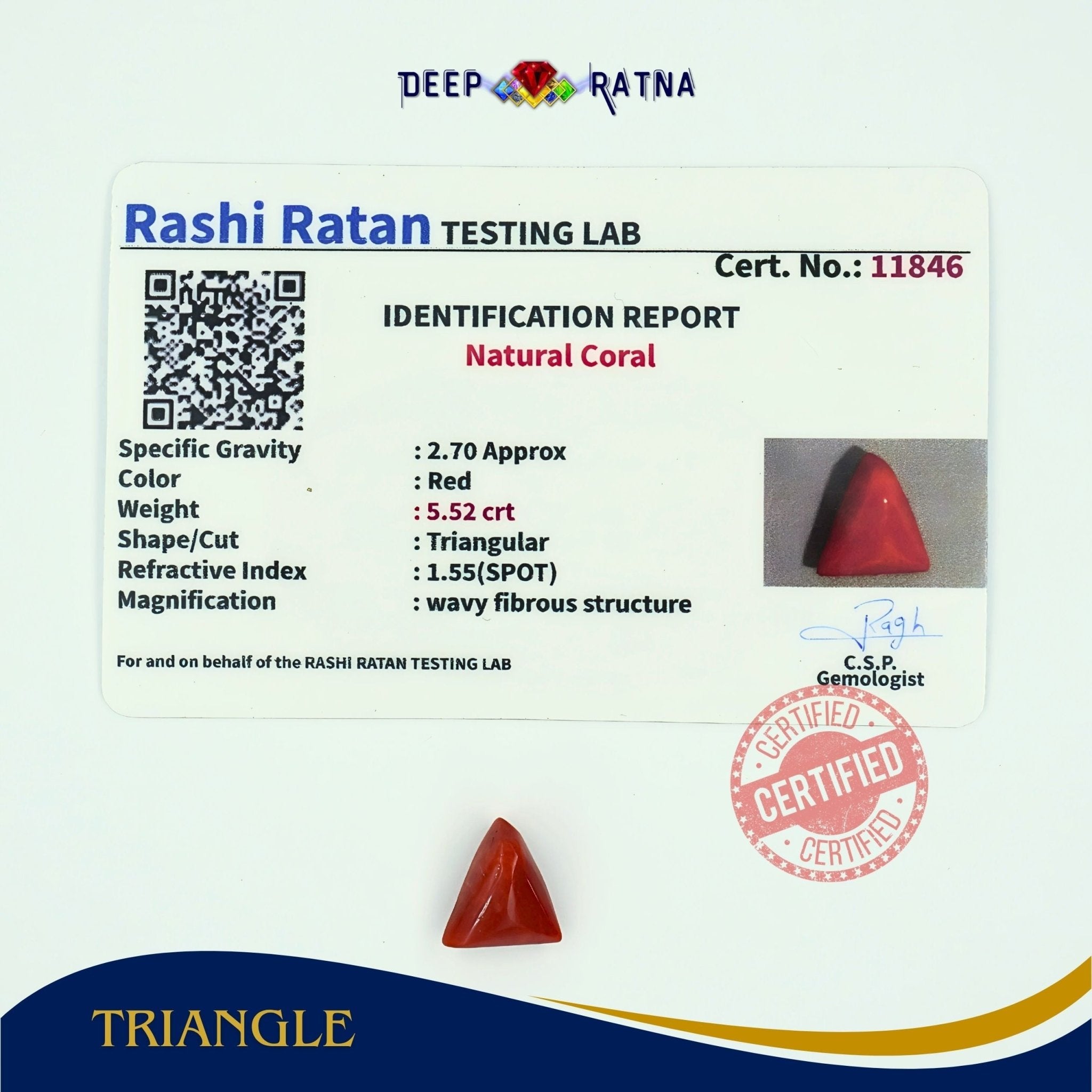 Red Coral 5.52 Carat (Italian) - Deep Ratna
