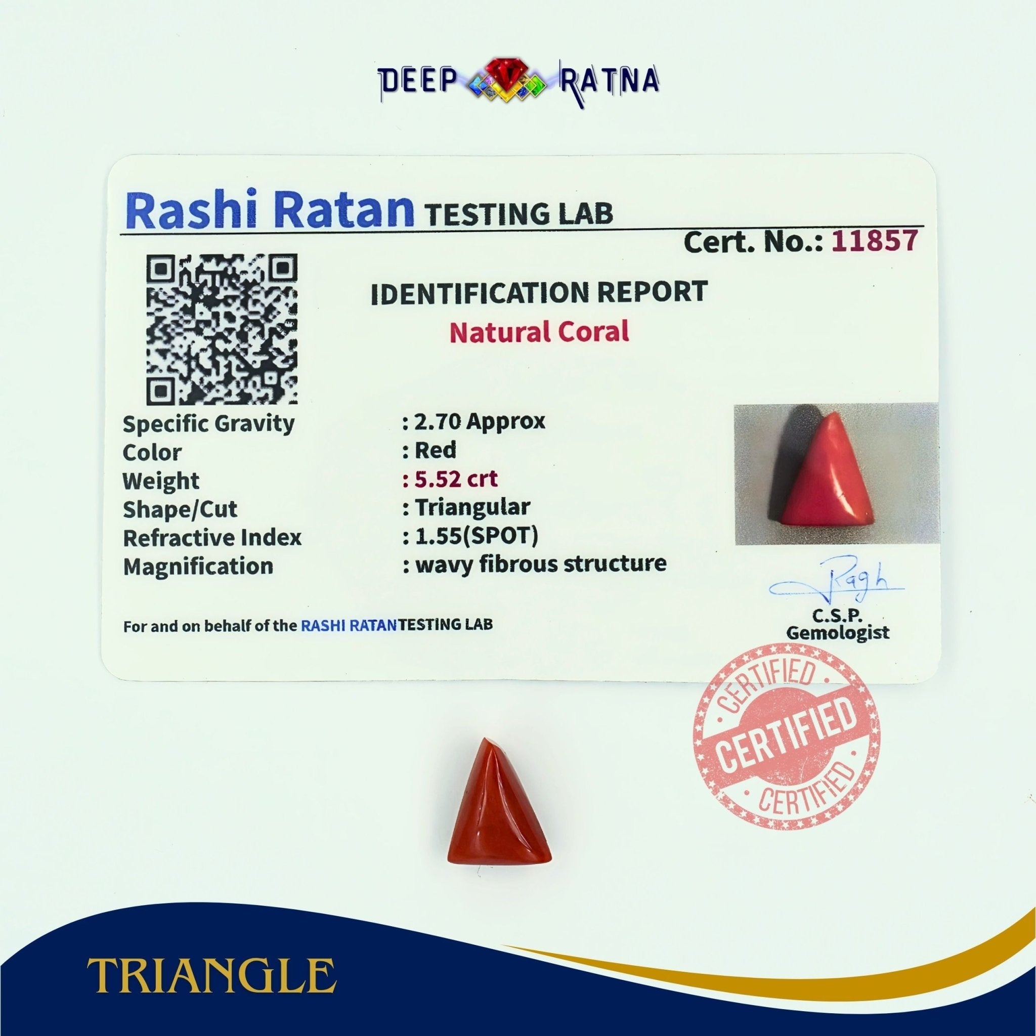 Red Coral 5.52 Carat (Italian) - Deep Ratna