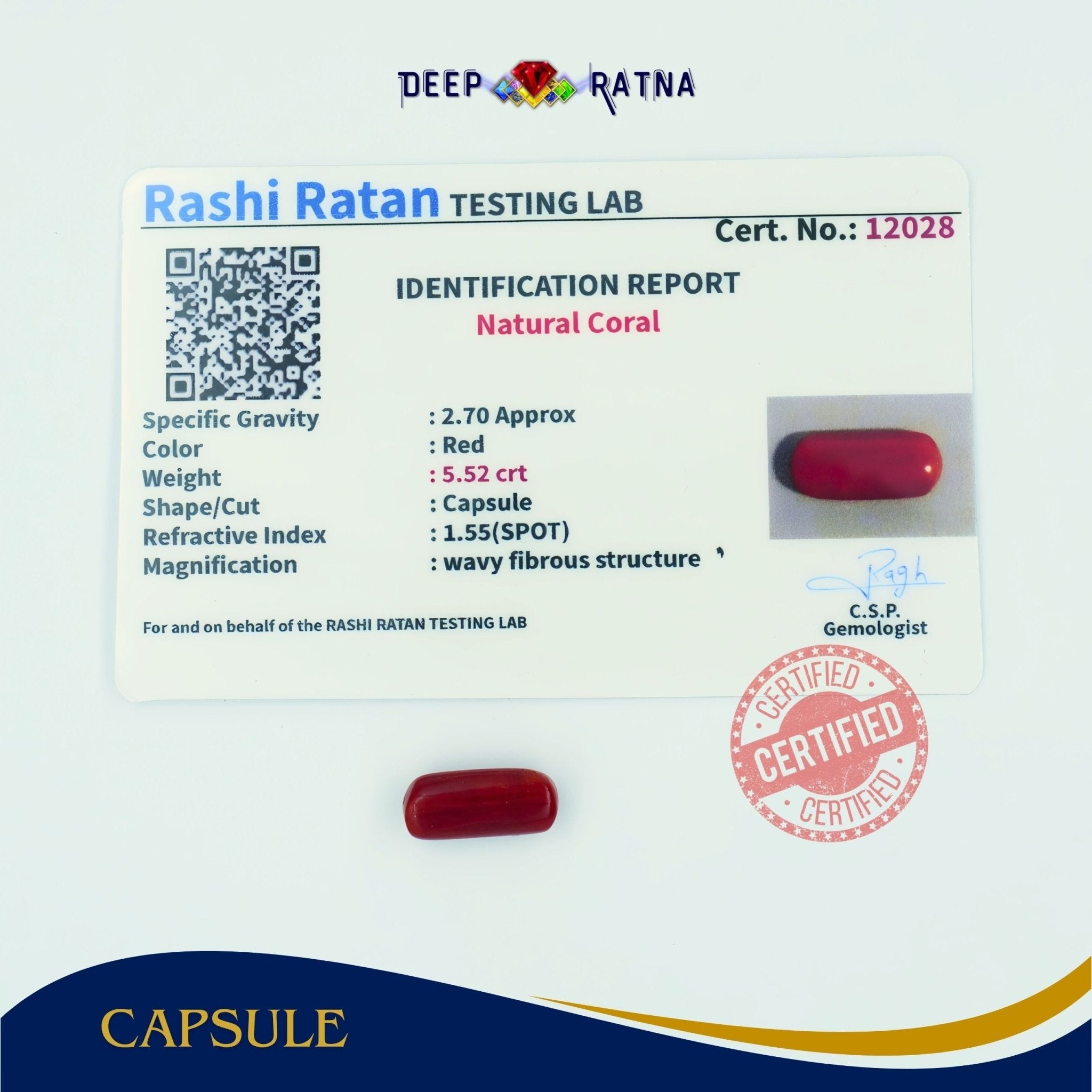 Red Coral 5.52 Carat (Italian) - Deep Ratna