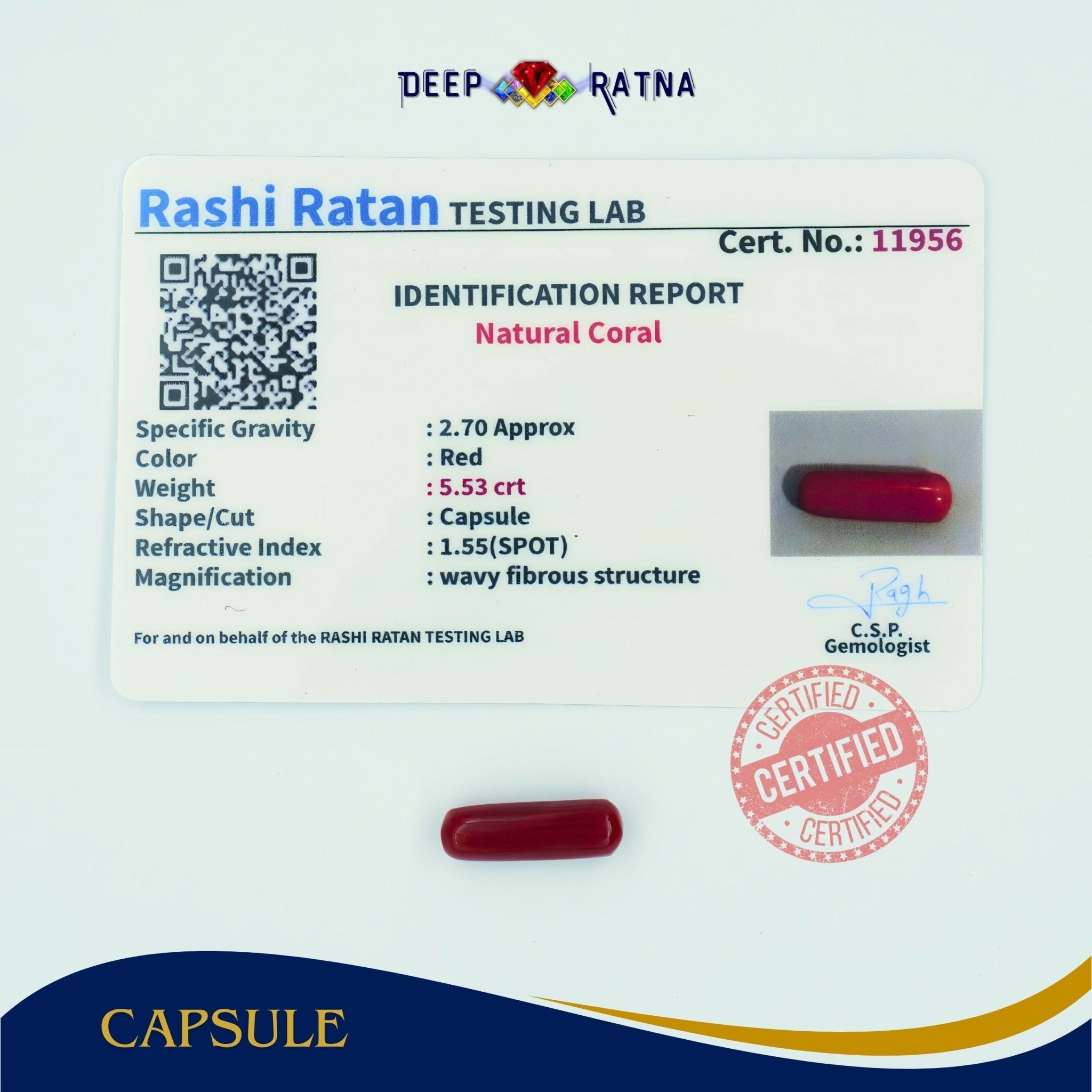 Red Coral 5.53 Carat (Italian) - Deep Ratna