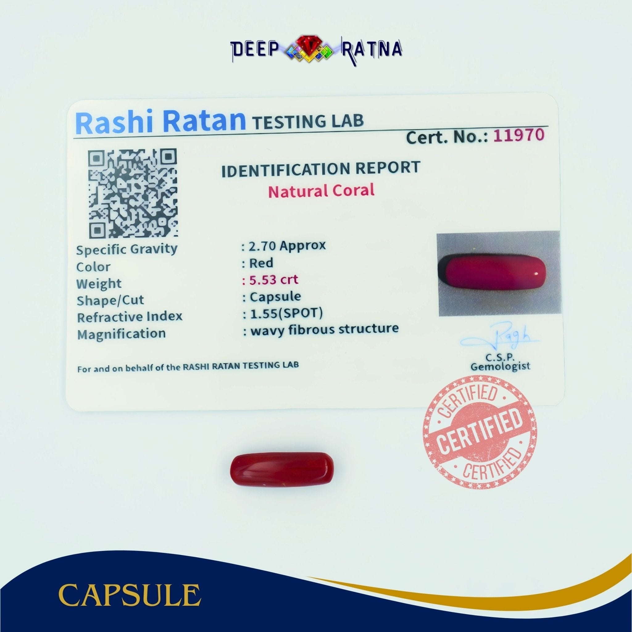 Red Coral 5.53 Carat (Italian) - Deep Ratna