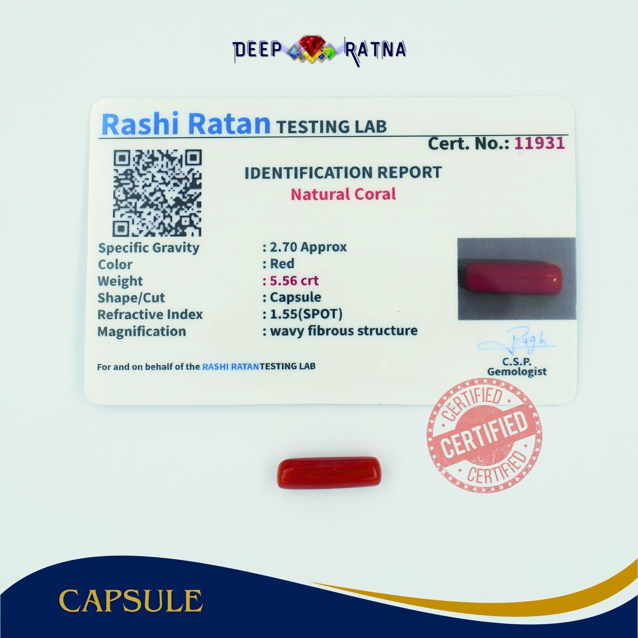 Red Coral 5.56 Carat (Italian) - Deep Ratna