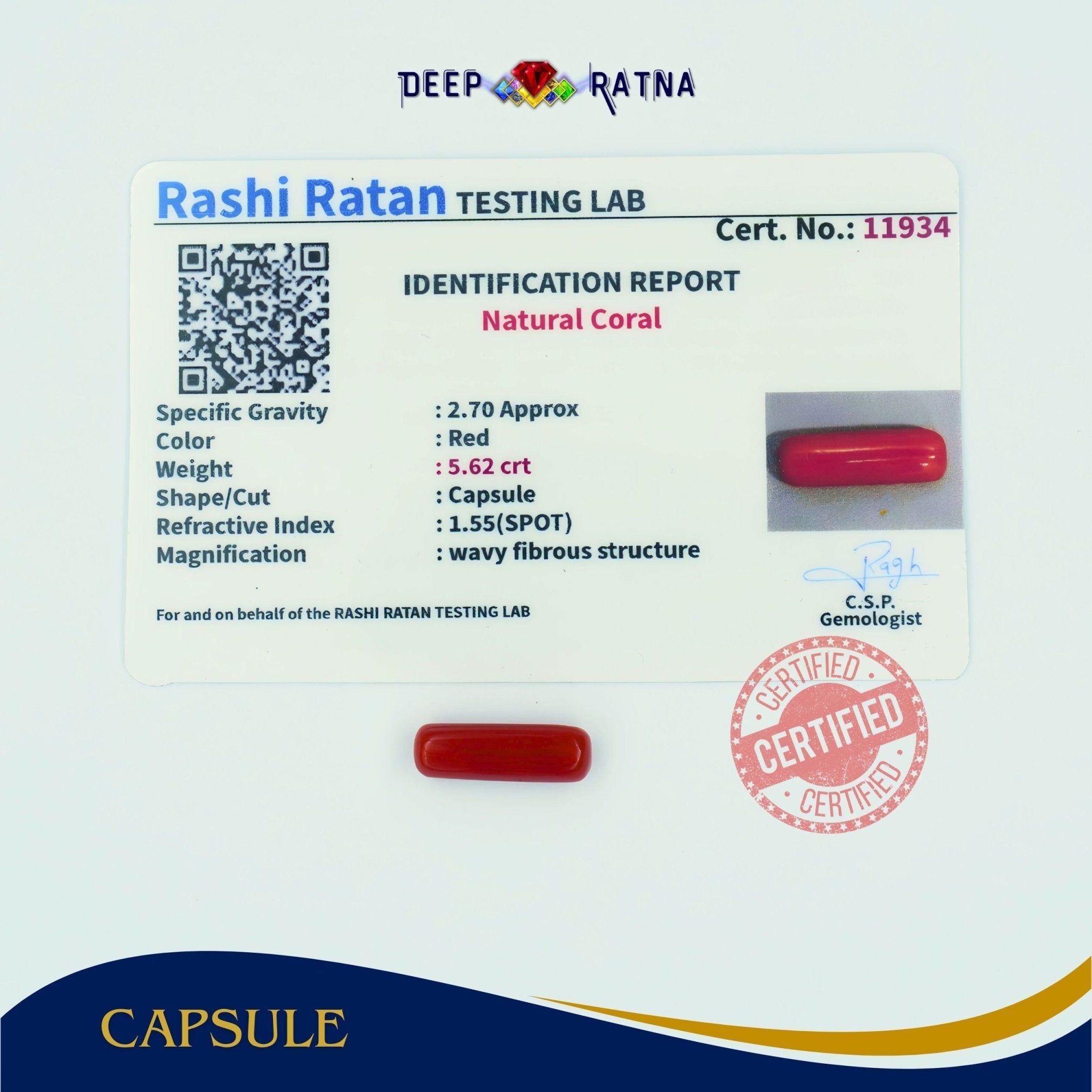 Red Coral 5.62 Carat (Italian) - Deep Ratna