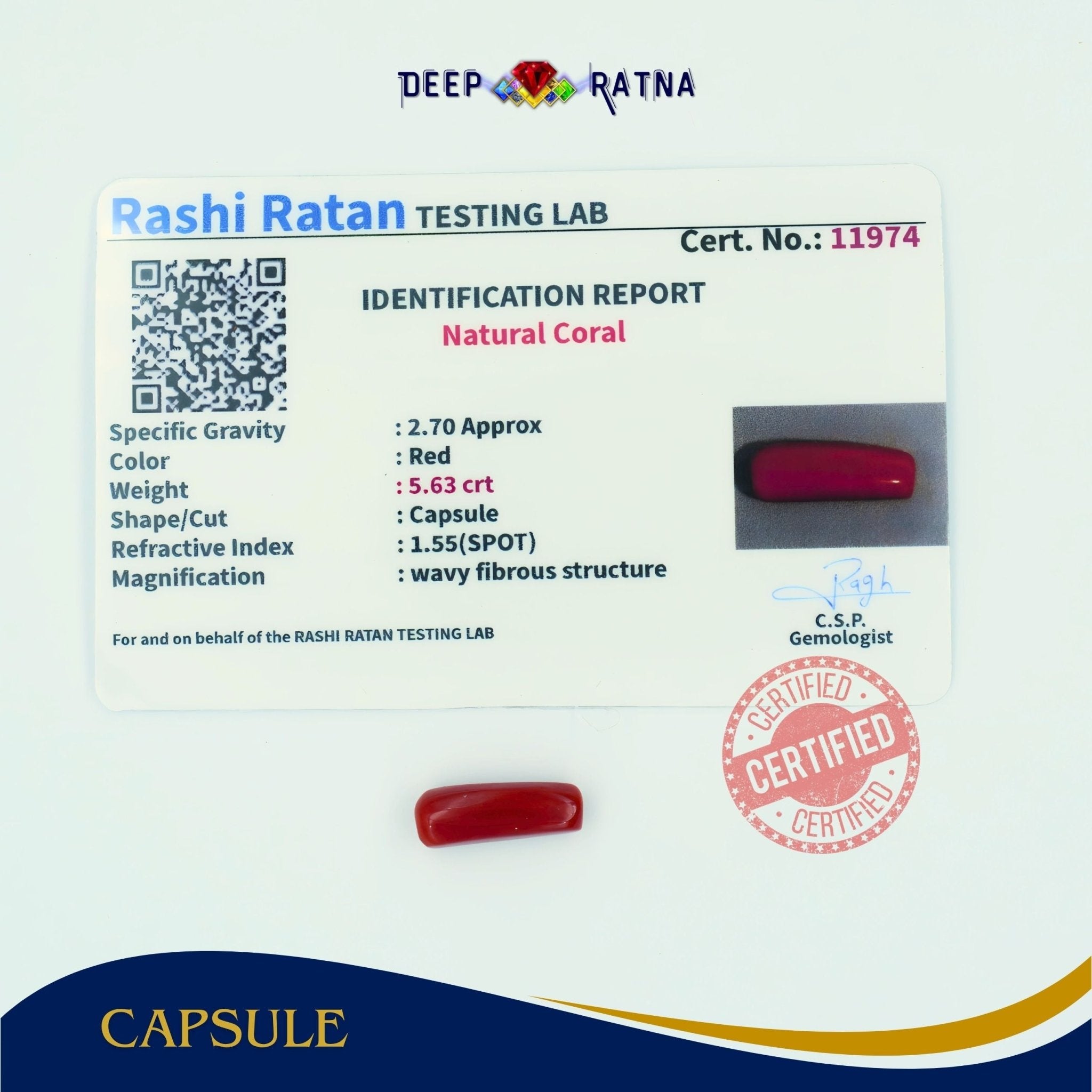 Red Coral 5.63 Carat (Italian) - Deep Ratna