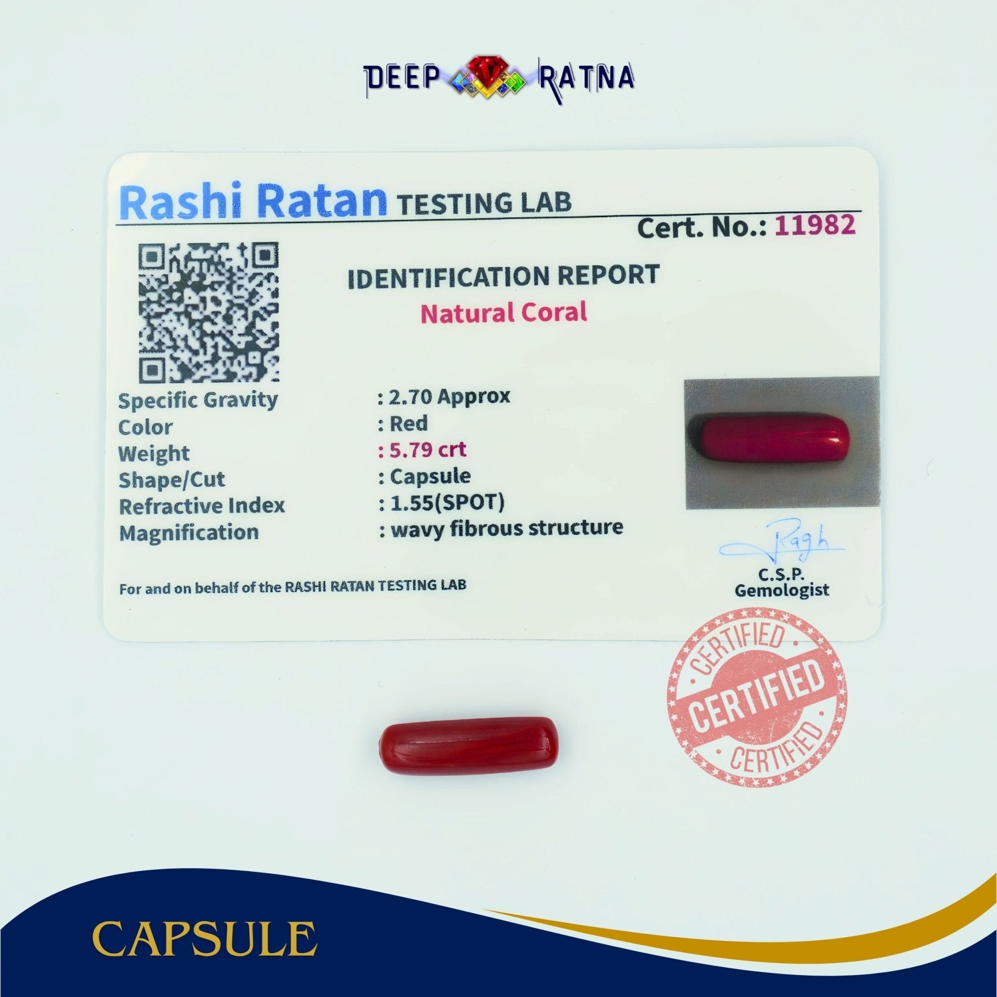 Red Coral 5.79 Carat (Italian) - Deep Ratna