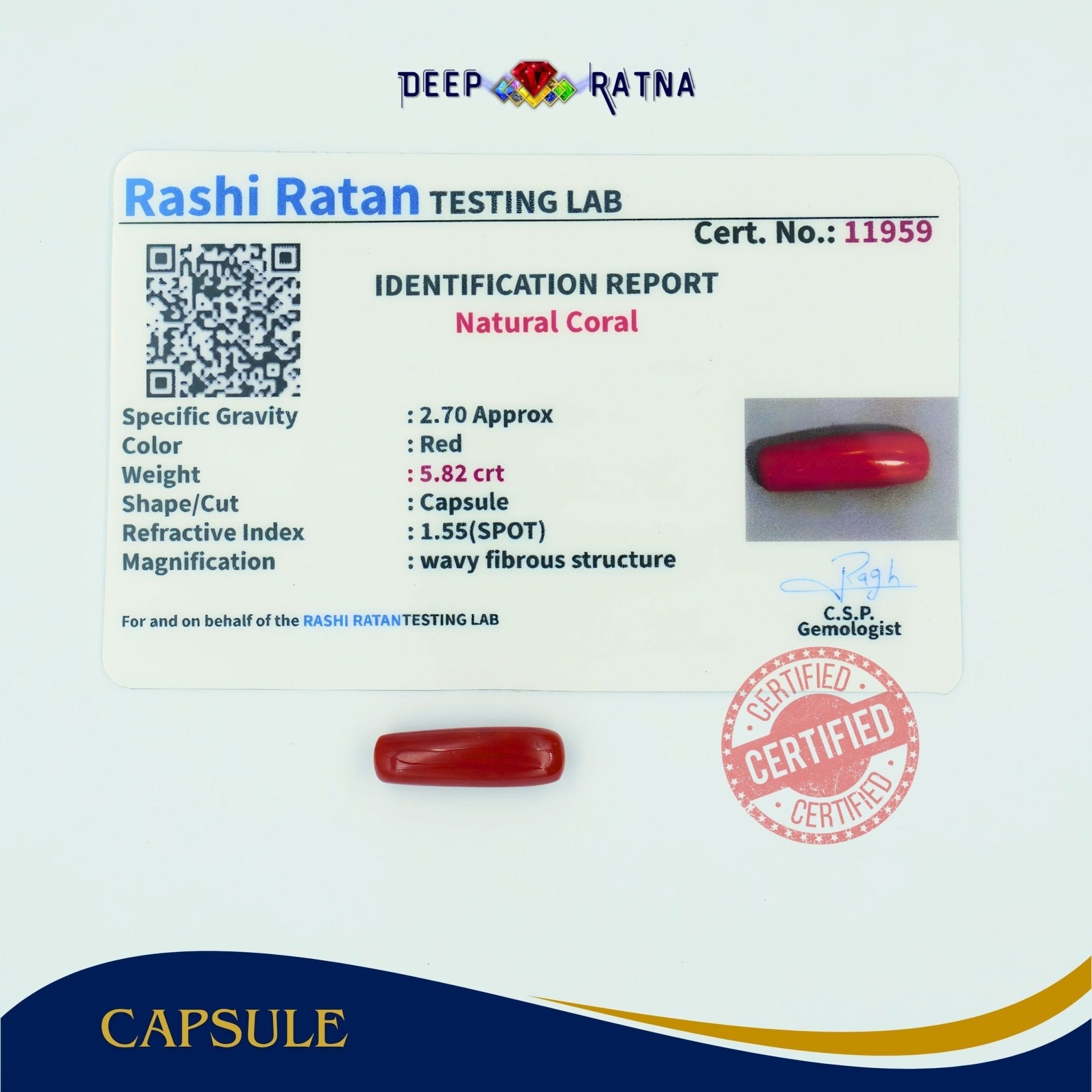Red Coral 5.82 Carat (Italian) - Deep Ratna