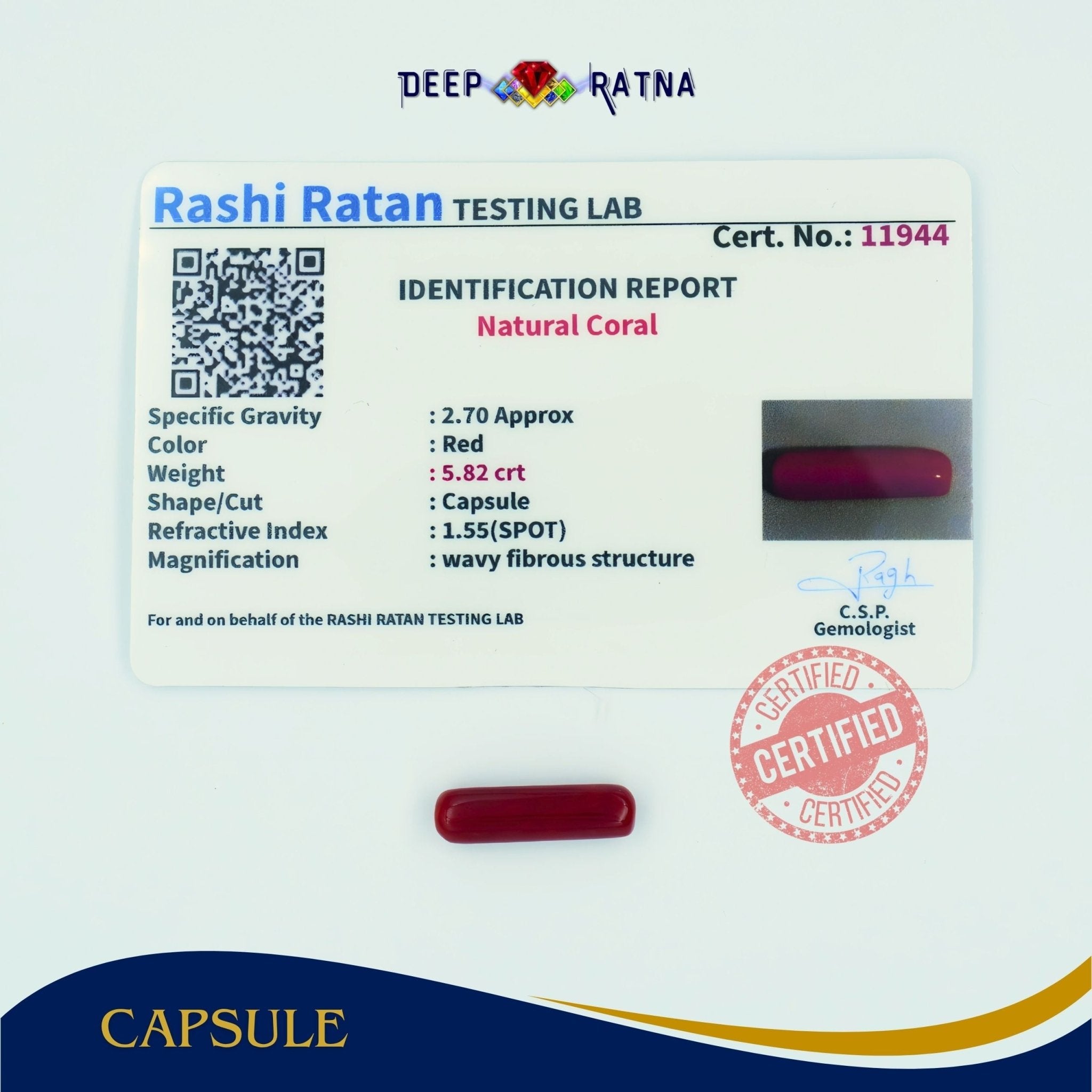 Red Coral 5.82 Carat (Italian) - Deep Ratna