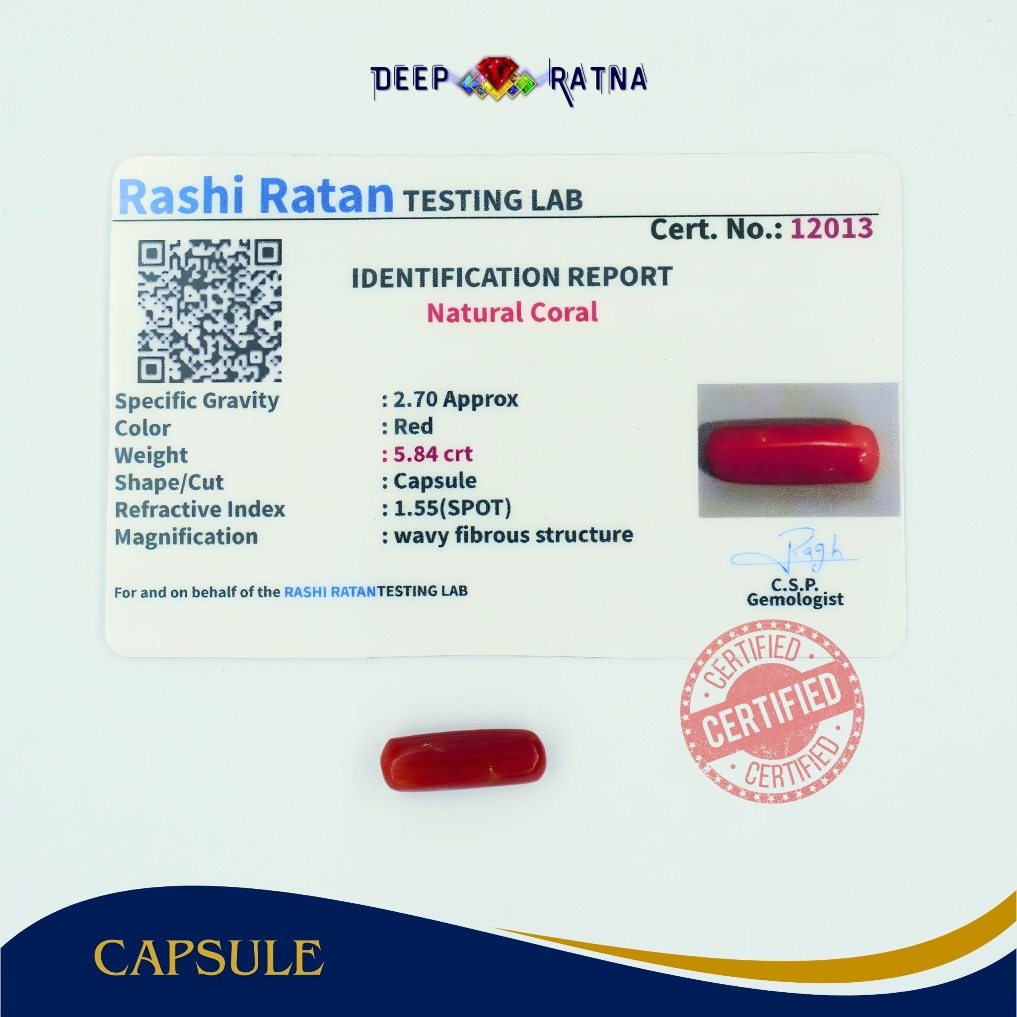 Red Coral 5.84 Carat (Italian) - Deep Ratna