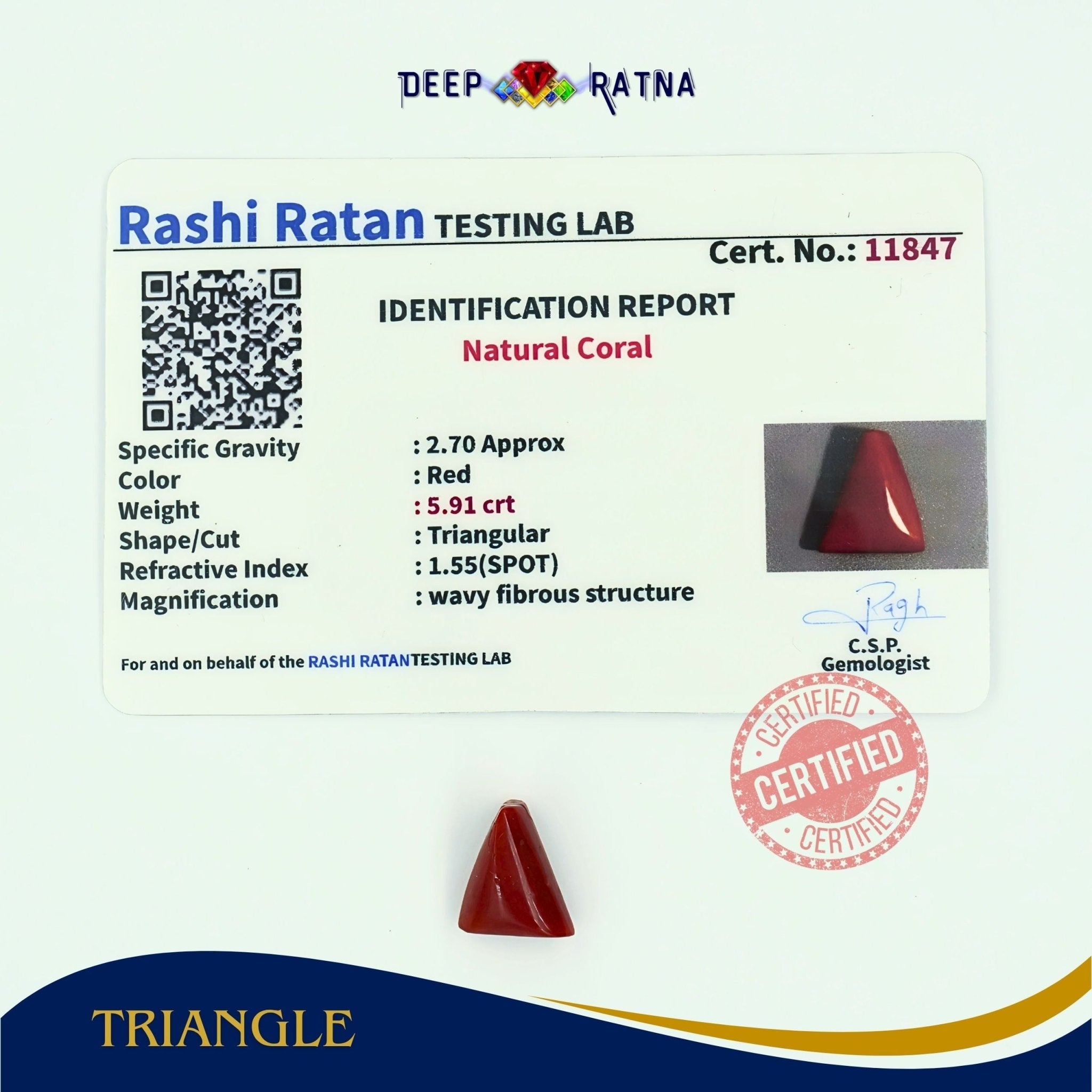 Red Coral 5.91 Carat (Italian) - Deep Ratna