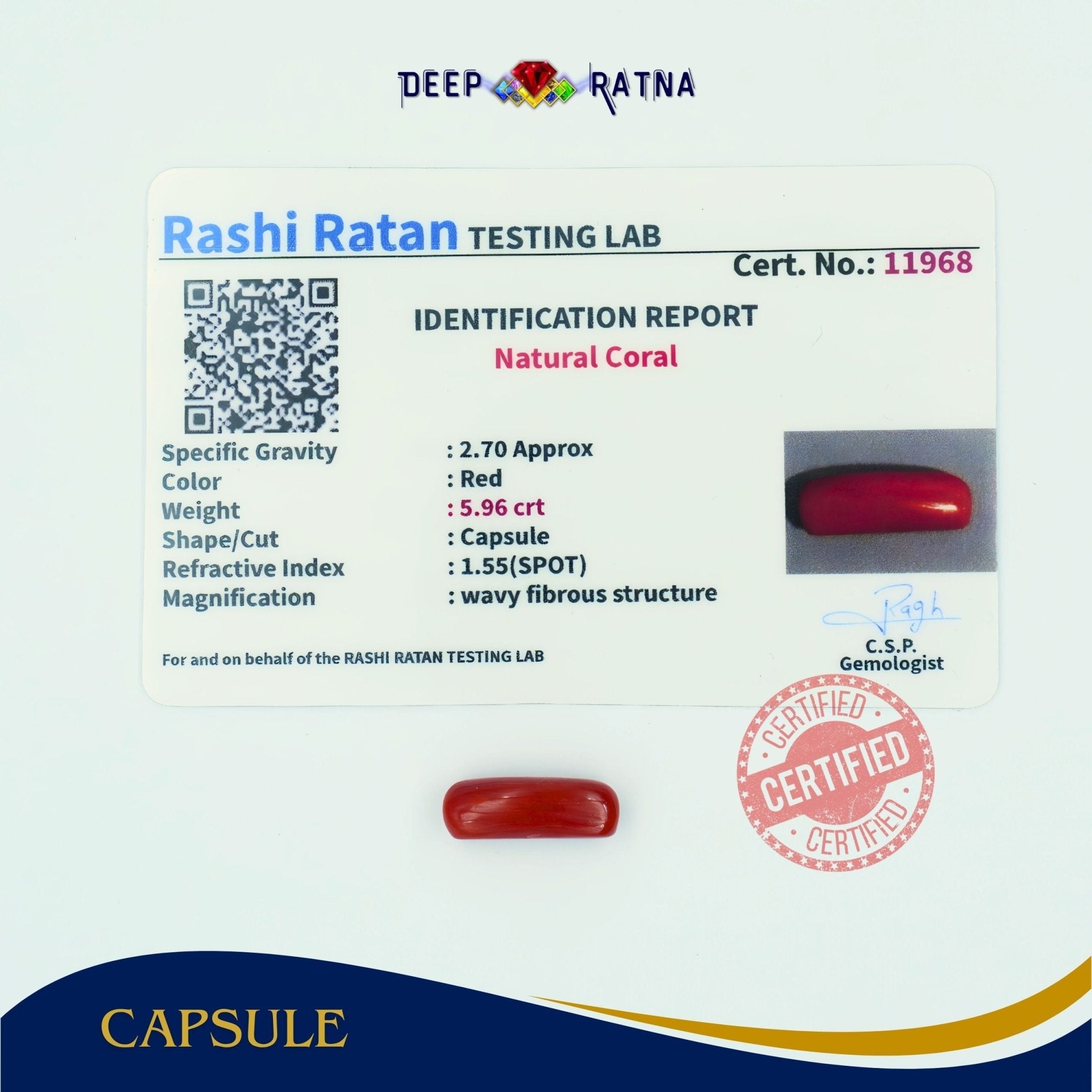 Red Coral 5.96 Carat (Italian) - Deep Ratna