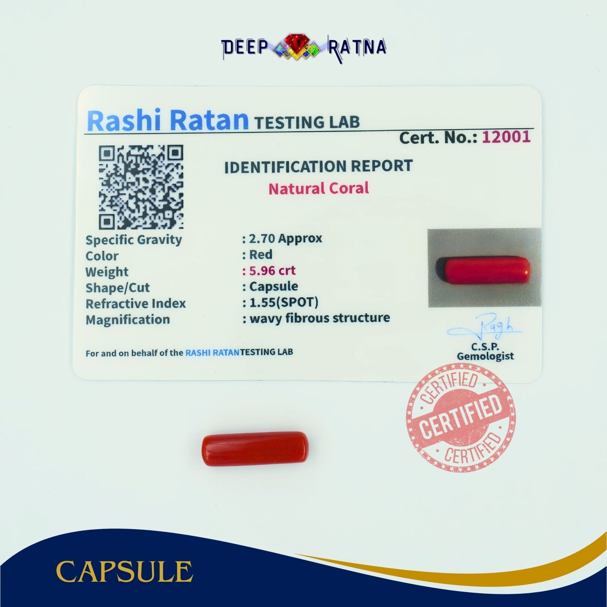 Red Coral 5.96 Carat (Italian) - Deep Ratna