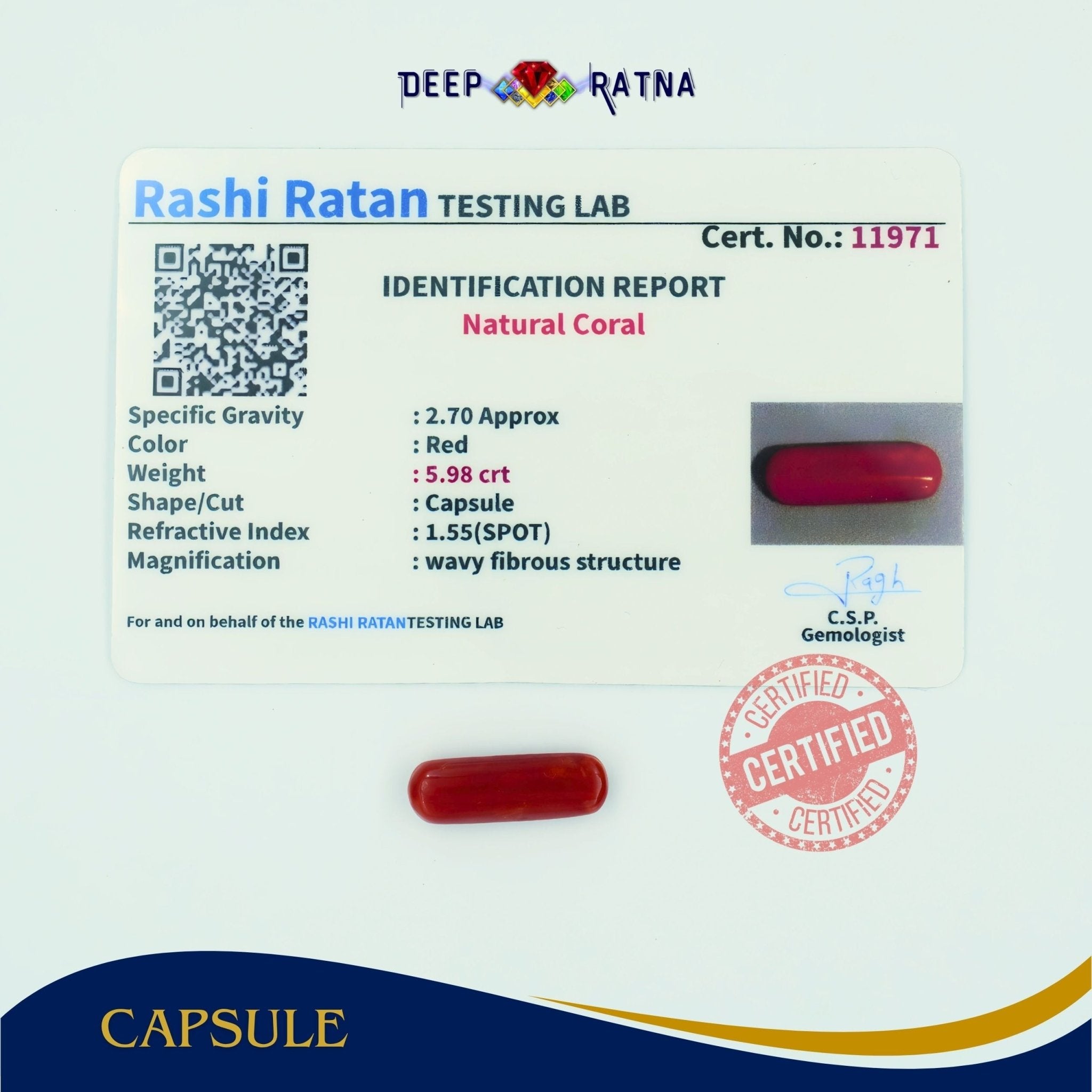 Red Coral 5.98 Carat (Italian) - Deep Ratna