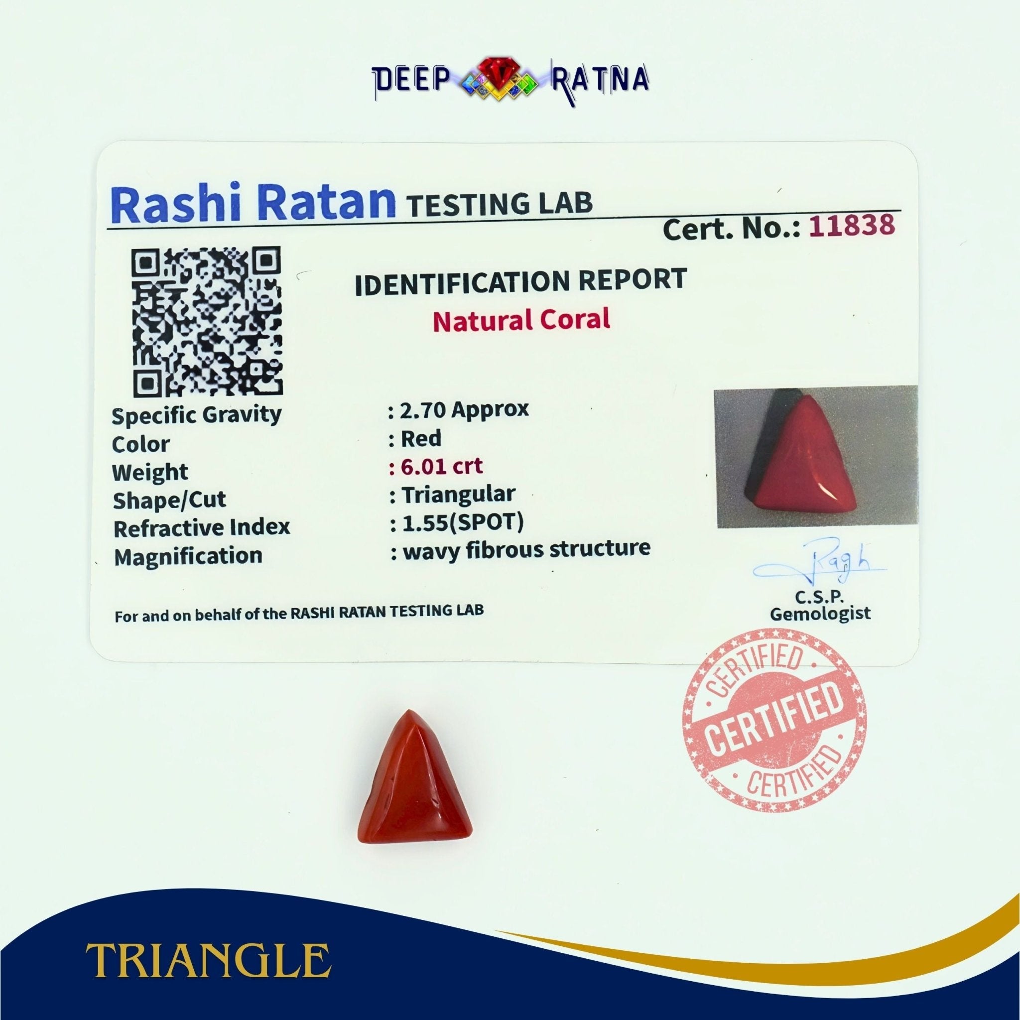 Red Coral 6.01 Carat (Italian) - Deep Ratna