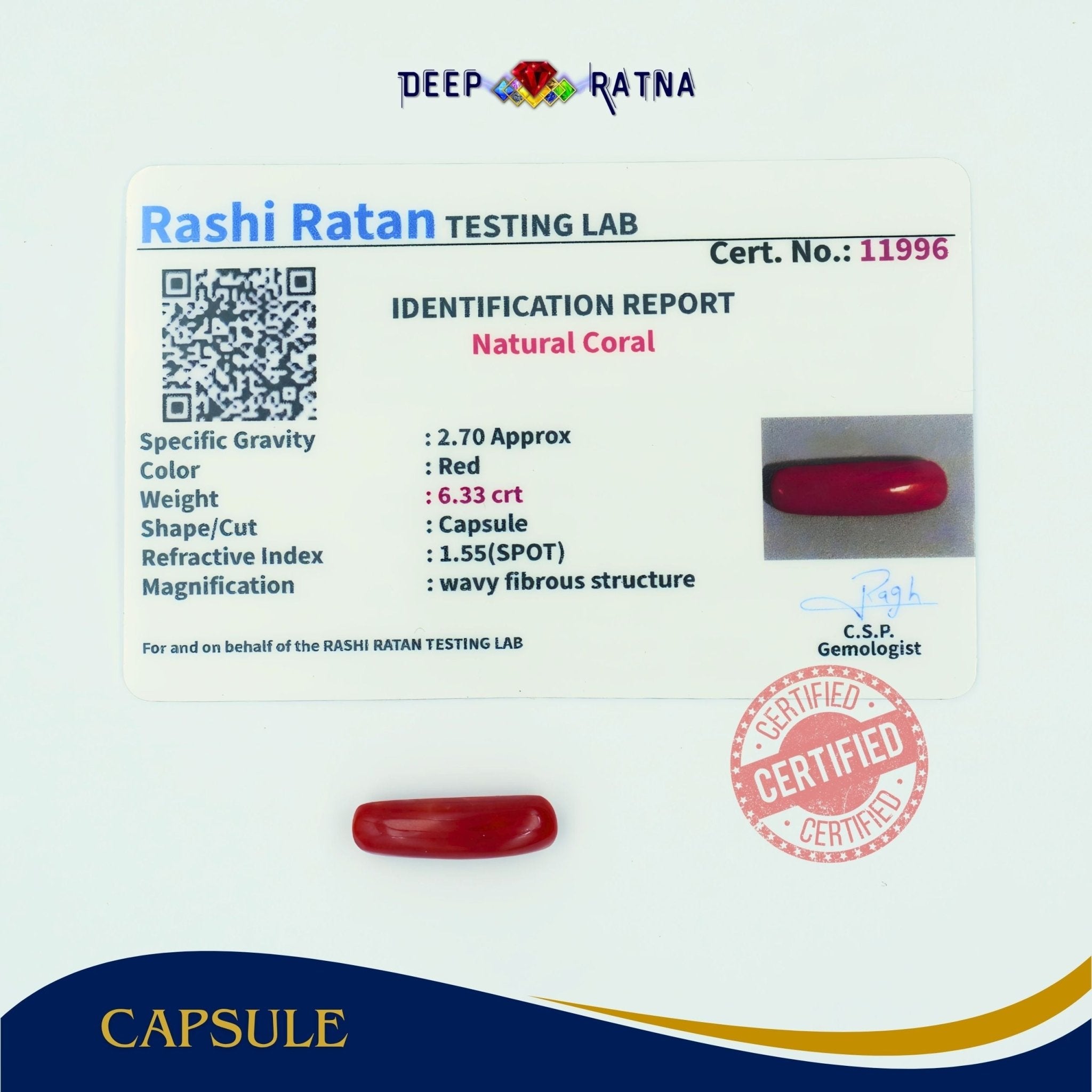 Red Coral 6.33 Carat (Italian) - Deep Ratna