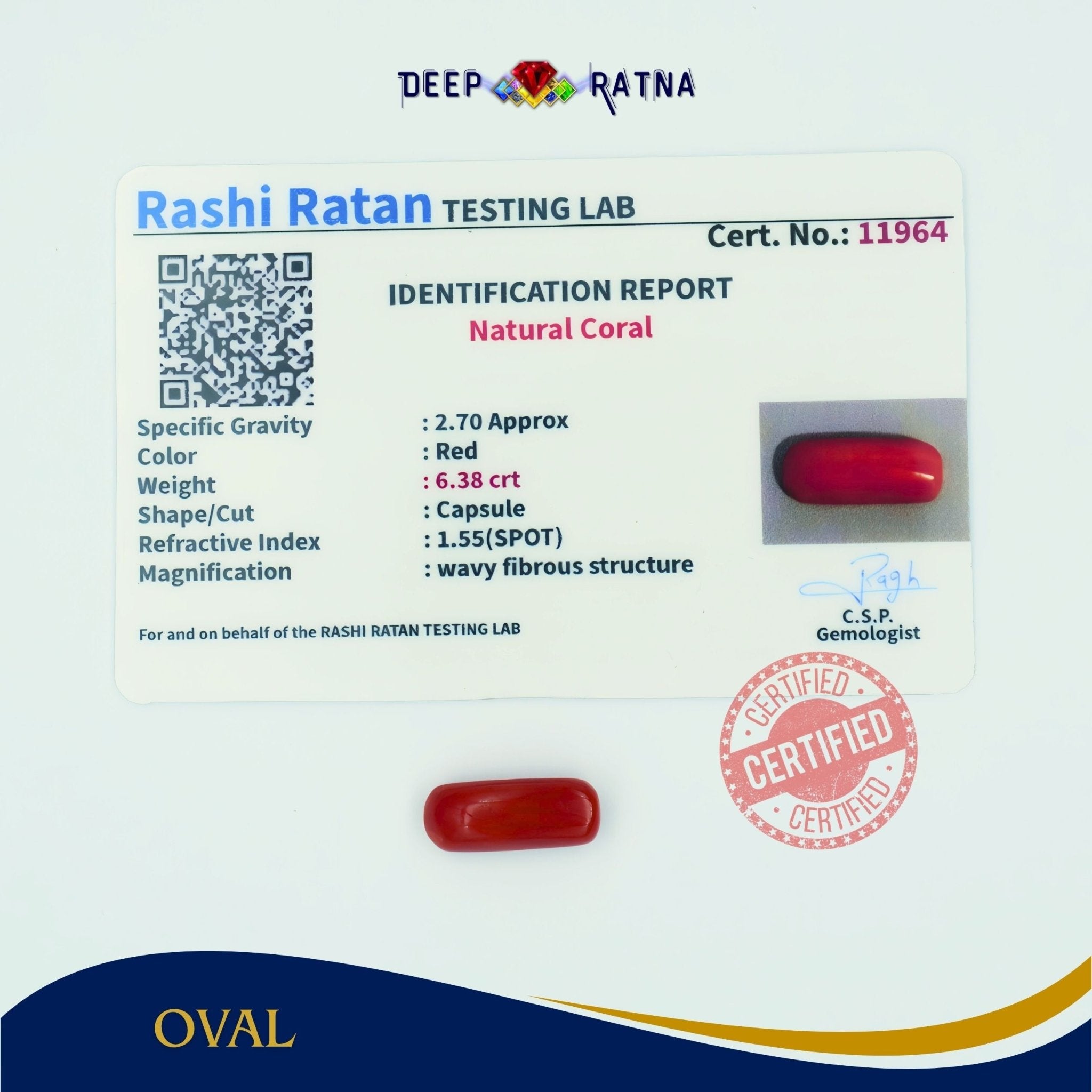 Red Coral 6.38 Carat (Italian) - Deep Ratna