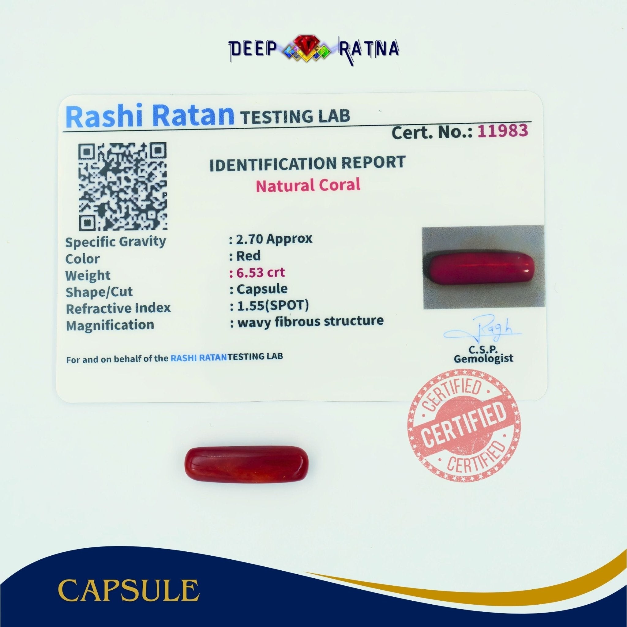 Red Coral 6.53 Carat (Italian) - Deep Ratna
