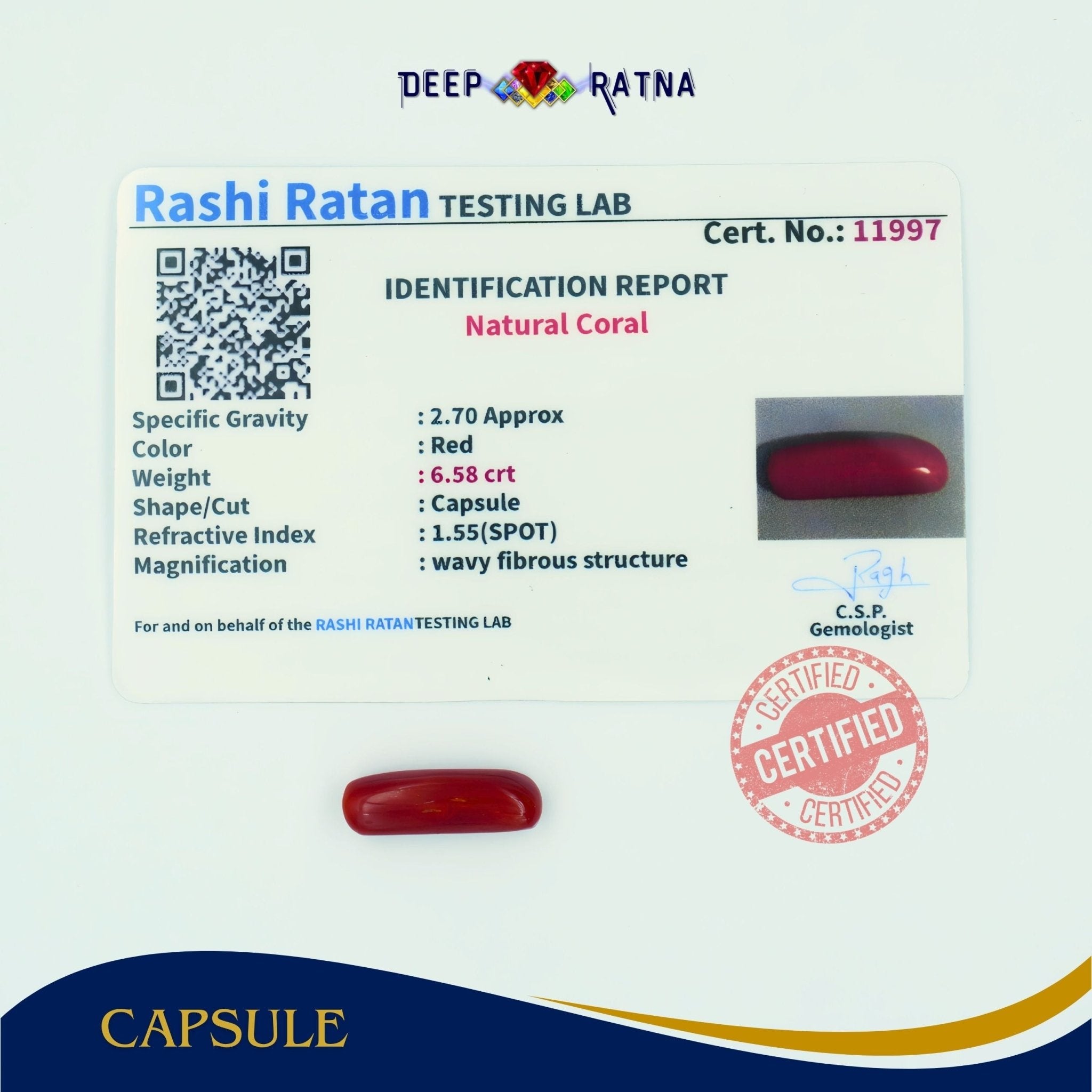 Red Coral 6.58 Carat (Italian) - Deep Ratna
